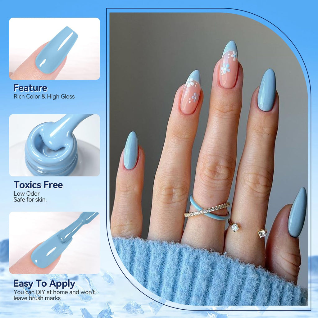 Born Pretty Blue Gel Nail Polish Kit – 6 Gradient Blues with Glitter & Long-Lasting Color