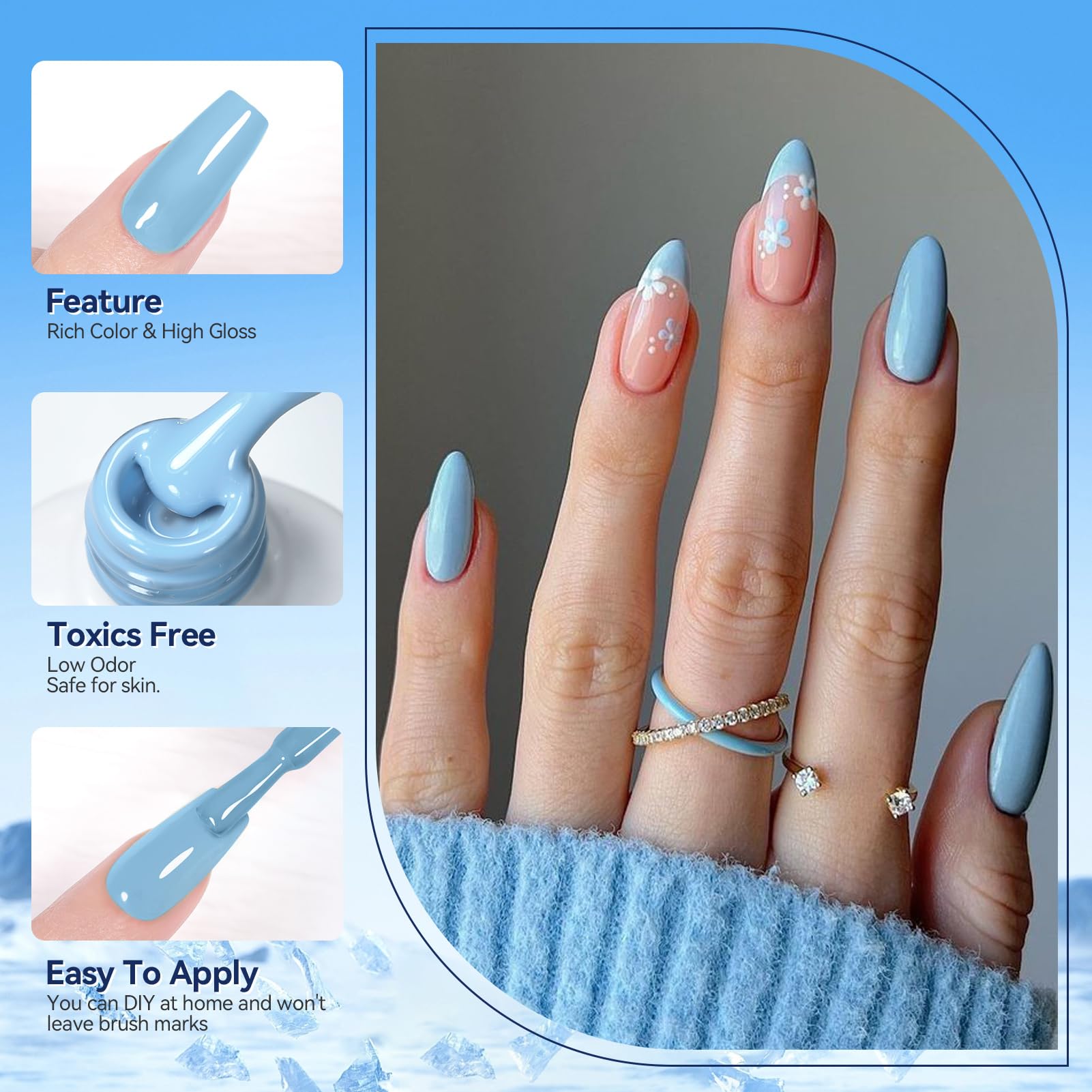 Born Pretty Blue Gel Nail Polish Kit – 6 Gradient Blues with Glitter & Long-Lasting Color
