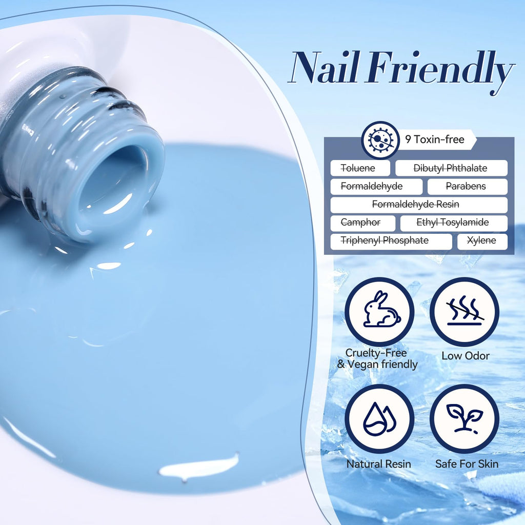 Born Pretty Blue Gel Nail Polish Kit – 6 Gradient Blues with Glitter & Long-Lasting Color