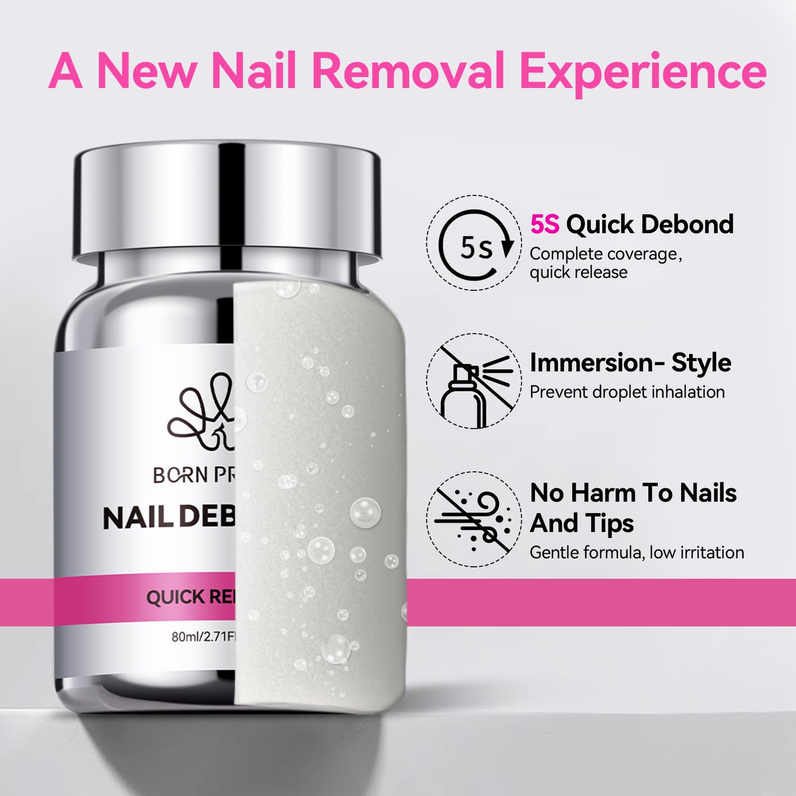 BORN PRETTY 80ML Fast-Acting Nail Glue Remover with Sponge Applicator for Fake Nails, Acrylic Nails & False Tips