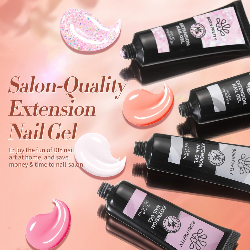 Born Pretty Poly Extension Gel Kit – 12 Colors Nude Pink Set with Mini LED Lamp, Base Coat & Top Coat