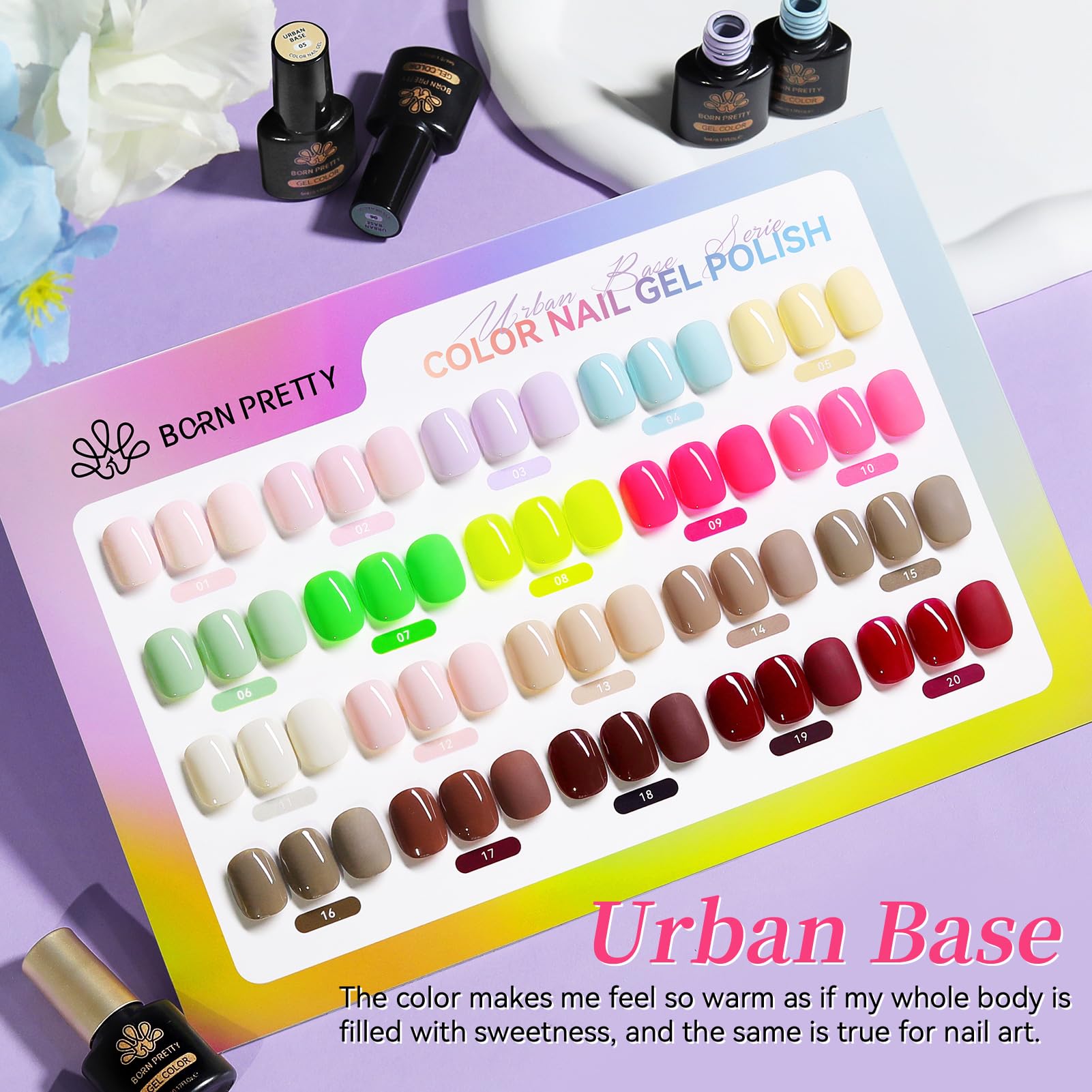 BORN PRETTY 23Pcs Gel Nail Polish Set – 20 Colors Pastel & Neon Kit with Base & Top Coats