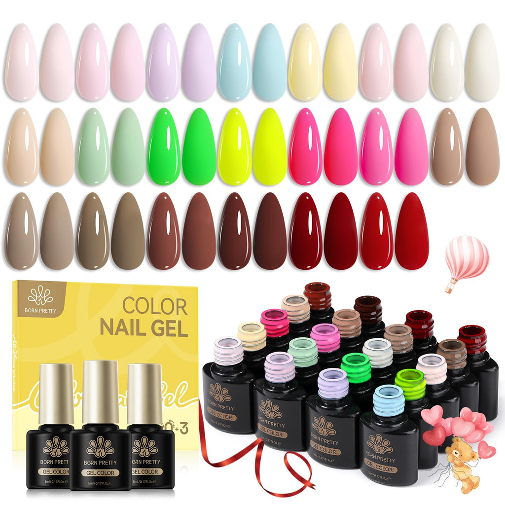 BORN PRETTY 23Pcs Gel Nail Polish Set – 20 Colors Pastel & Neon Kit with Base & Top Coats