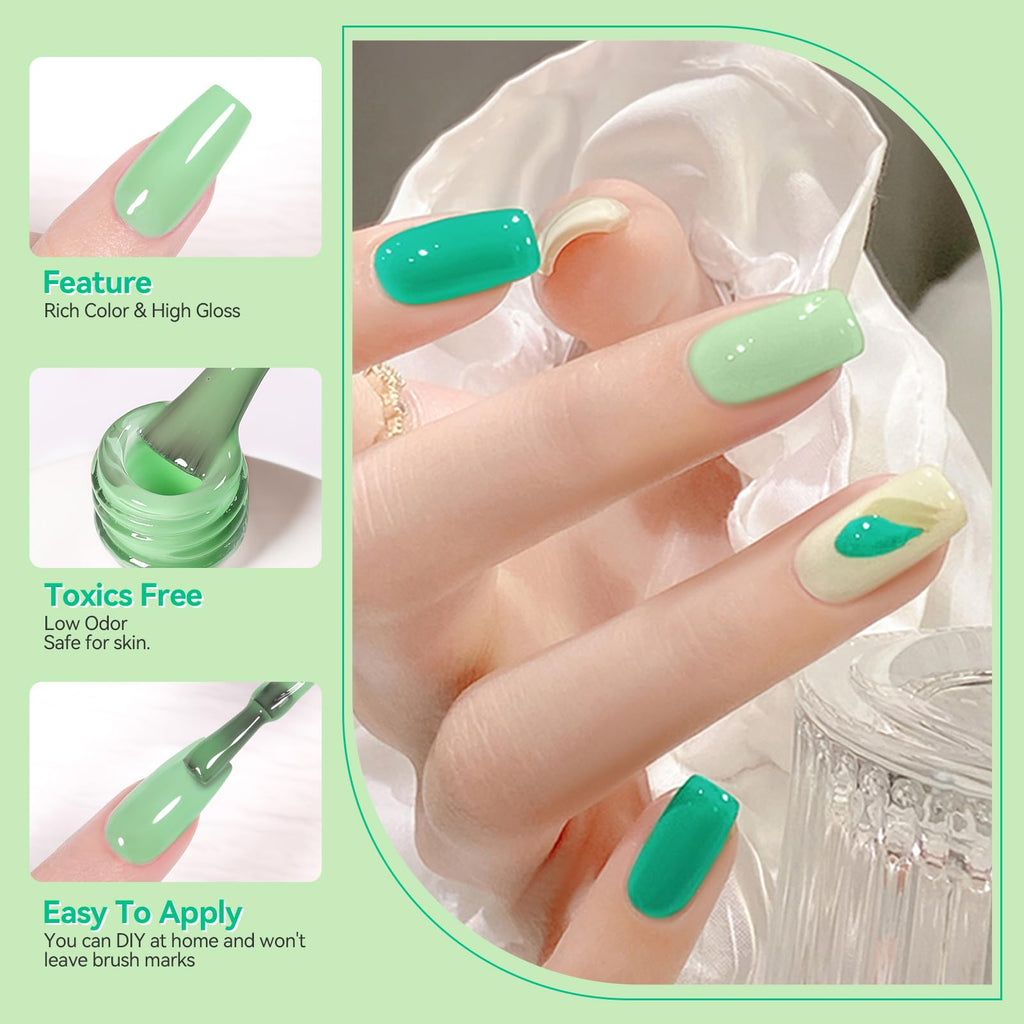 Born Pretty Green Gel Nail Polish Set – 6-Piece Avocado, Glitter, Dark & Forest Greens for DIY Manicures