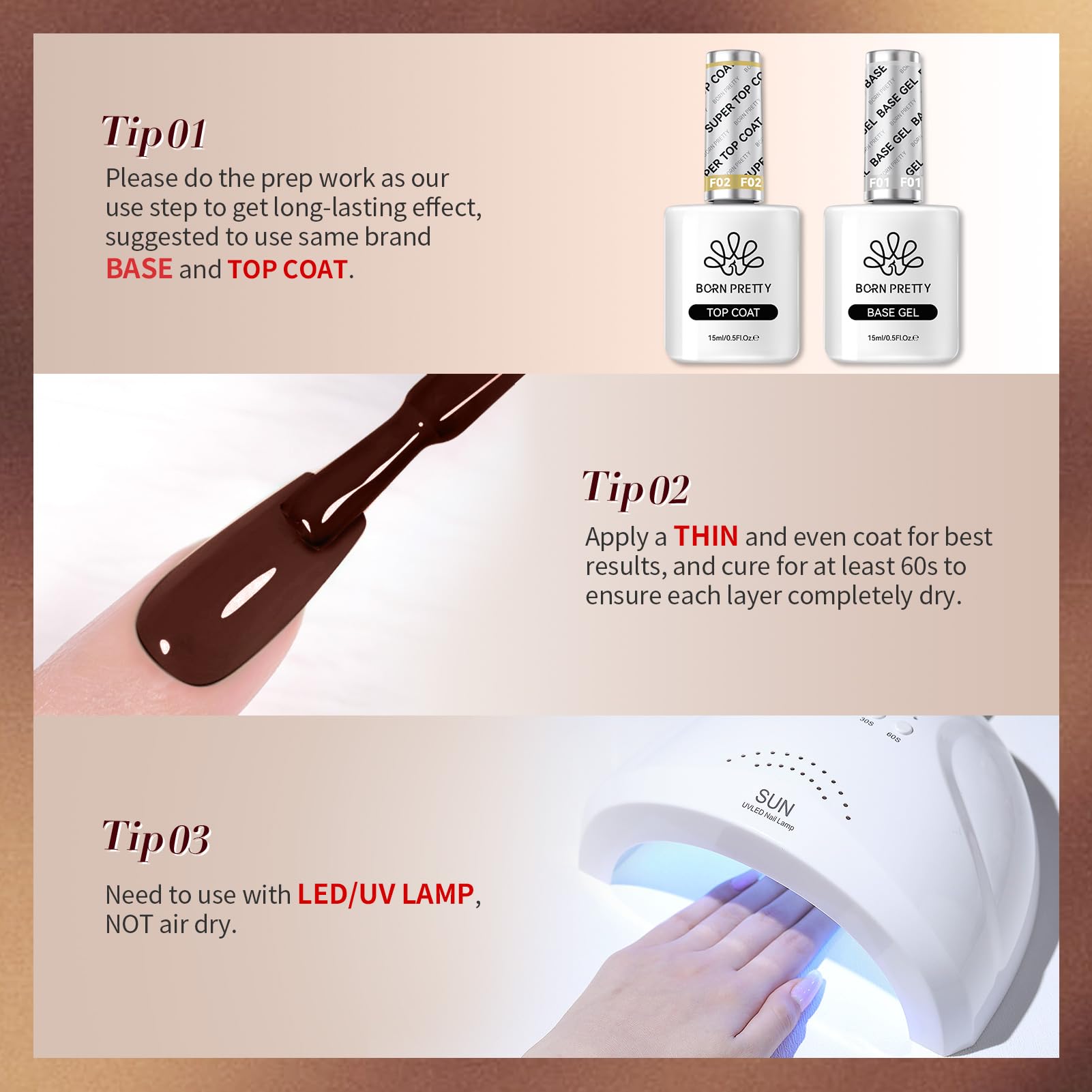 Born Pretty Fall Winter Gel Nail Polish Set – 6x 7ml Burgundy, Brown & Caramel Autumn Gel Kit