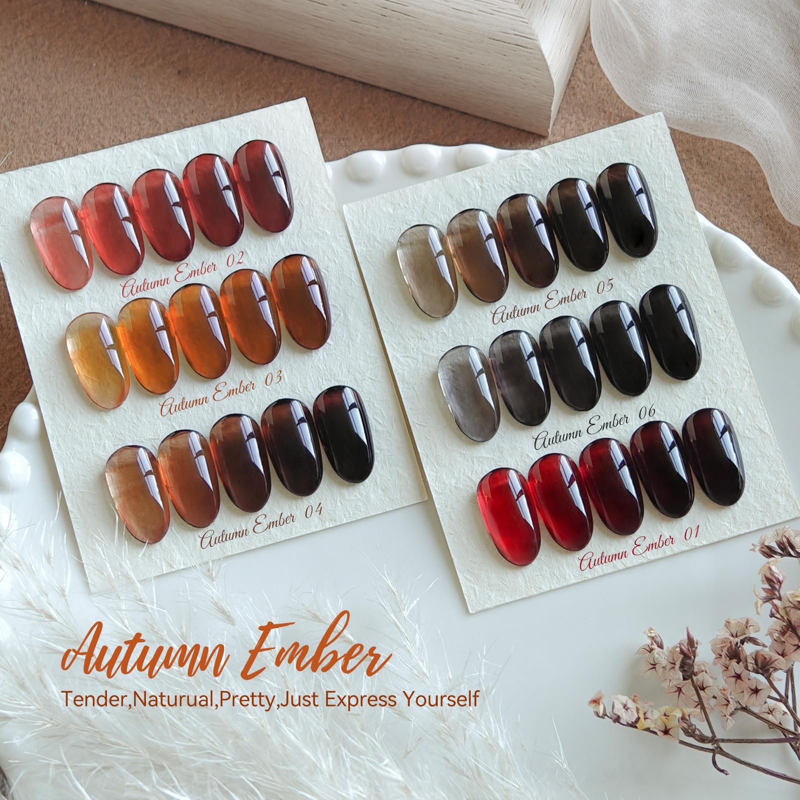 Born Pretty Jelly Gel Nail Polish 6-Piece Amber Crystal, Brown, Orange, Burgundy, Red, Black – Fall/Winter Kit