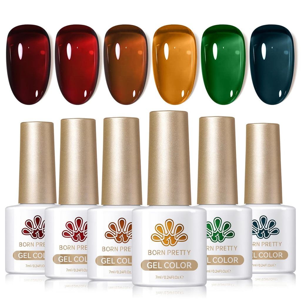 Born Pretty Jelly Gel Nail Polish Set – 6 Colors, Soak-Off, UV/LED Cure