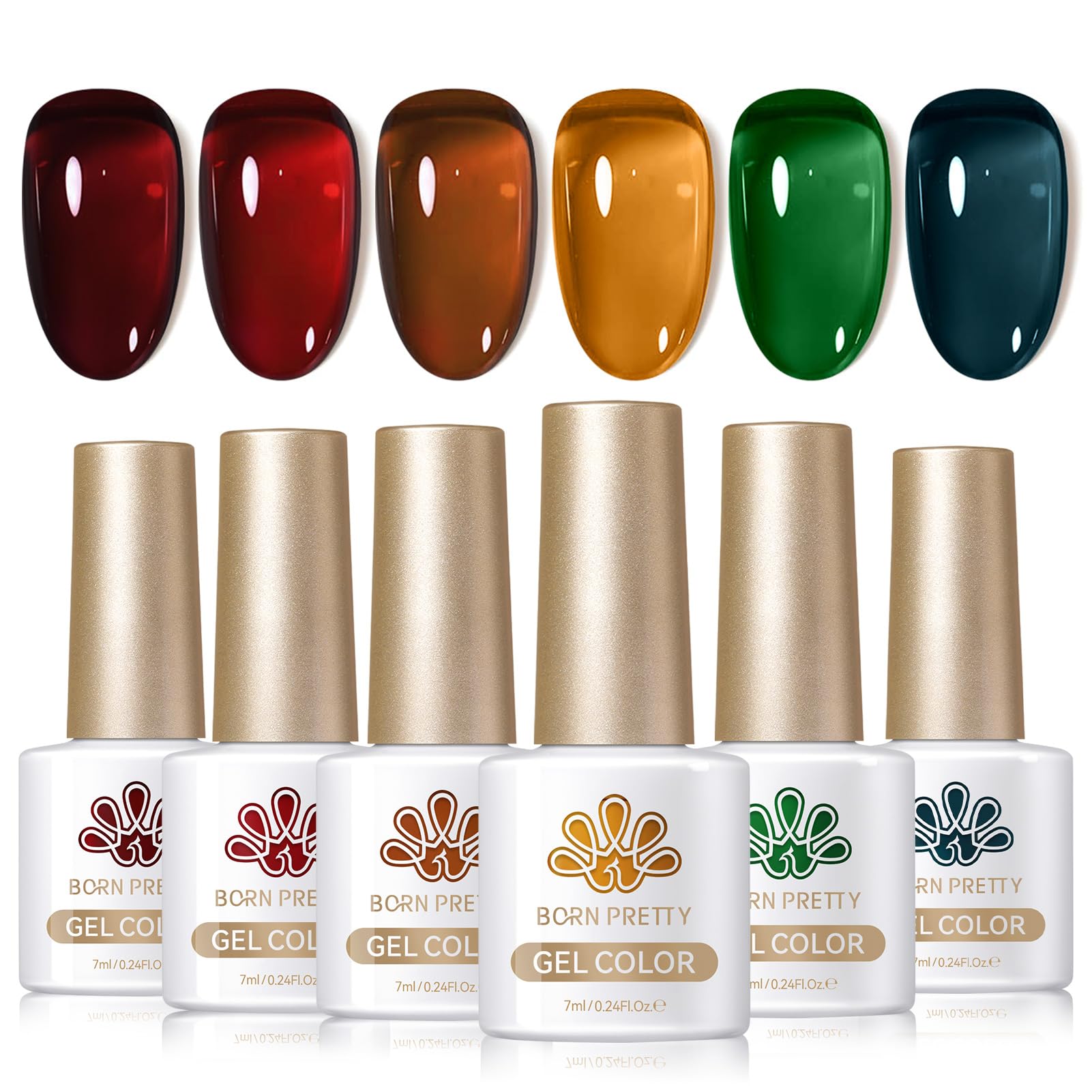 Born Pretty Jelly Gel Nail Polish Set – 6 Colors, Soak-Off, UV/LED Cure
