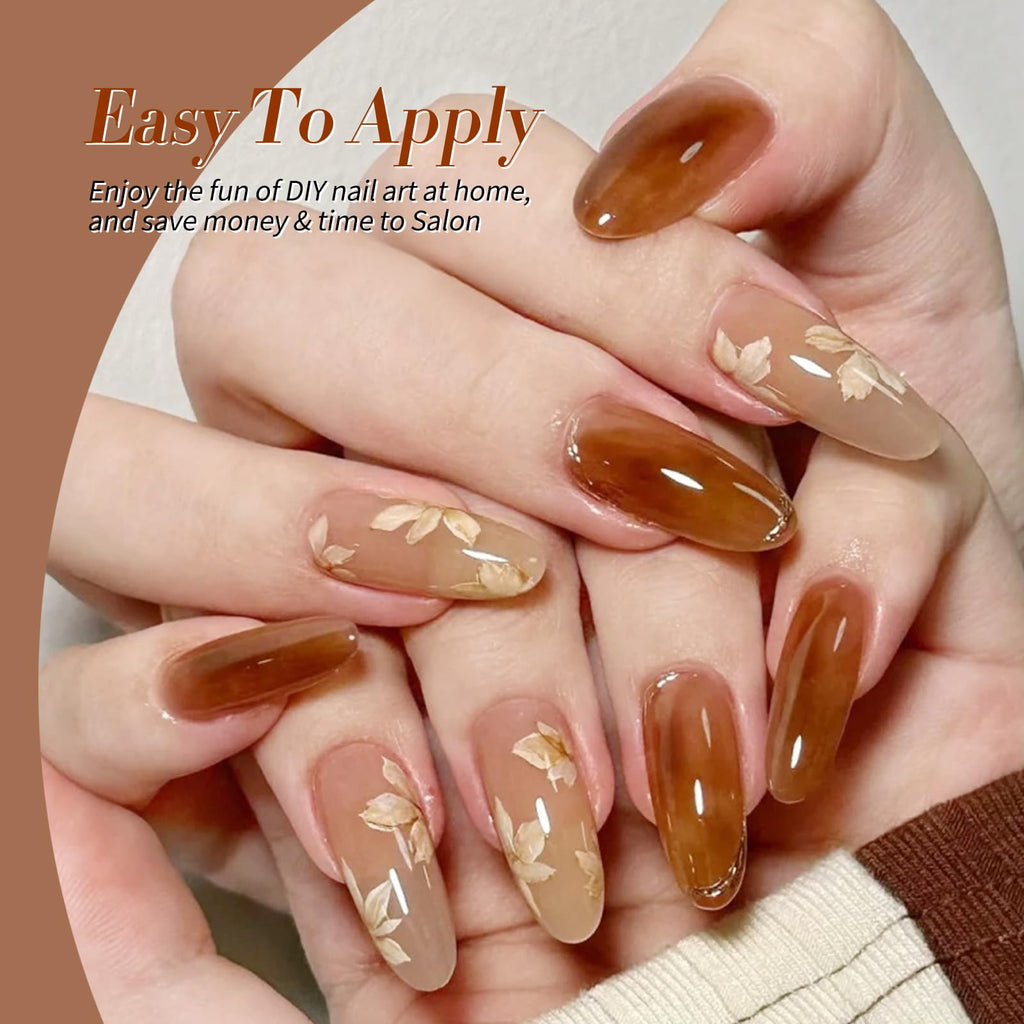Born Pretty Jelly Gel Nail Polish 6-Piece Amber Crystal, Brown, Orange, Burgundy, Red, Black – Fall/Winter Kit