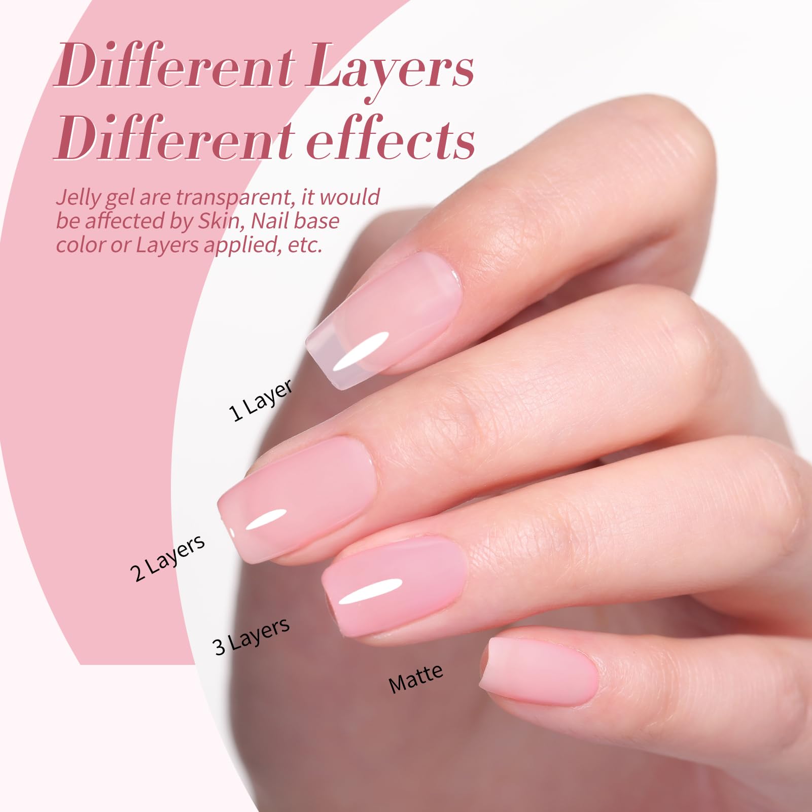 Born Pretty Jelly Pink Gel Nail Polish Set – 6 Translucent Sheer Colors, 7ml, Soak Off UV/LED