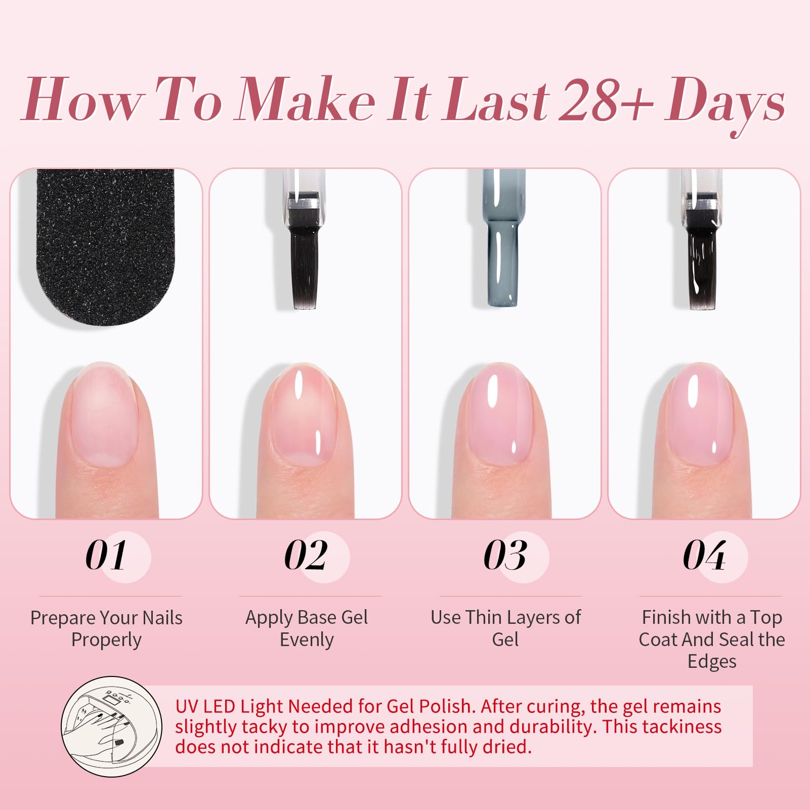 Born Pretty Jelly Pink Gel Nail Polish Set – 6 Translucent Sheer Colors, 7ml, Soak Off UV/LED