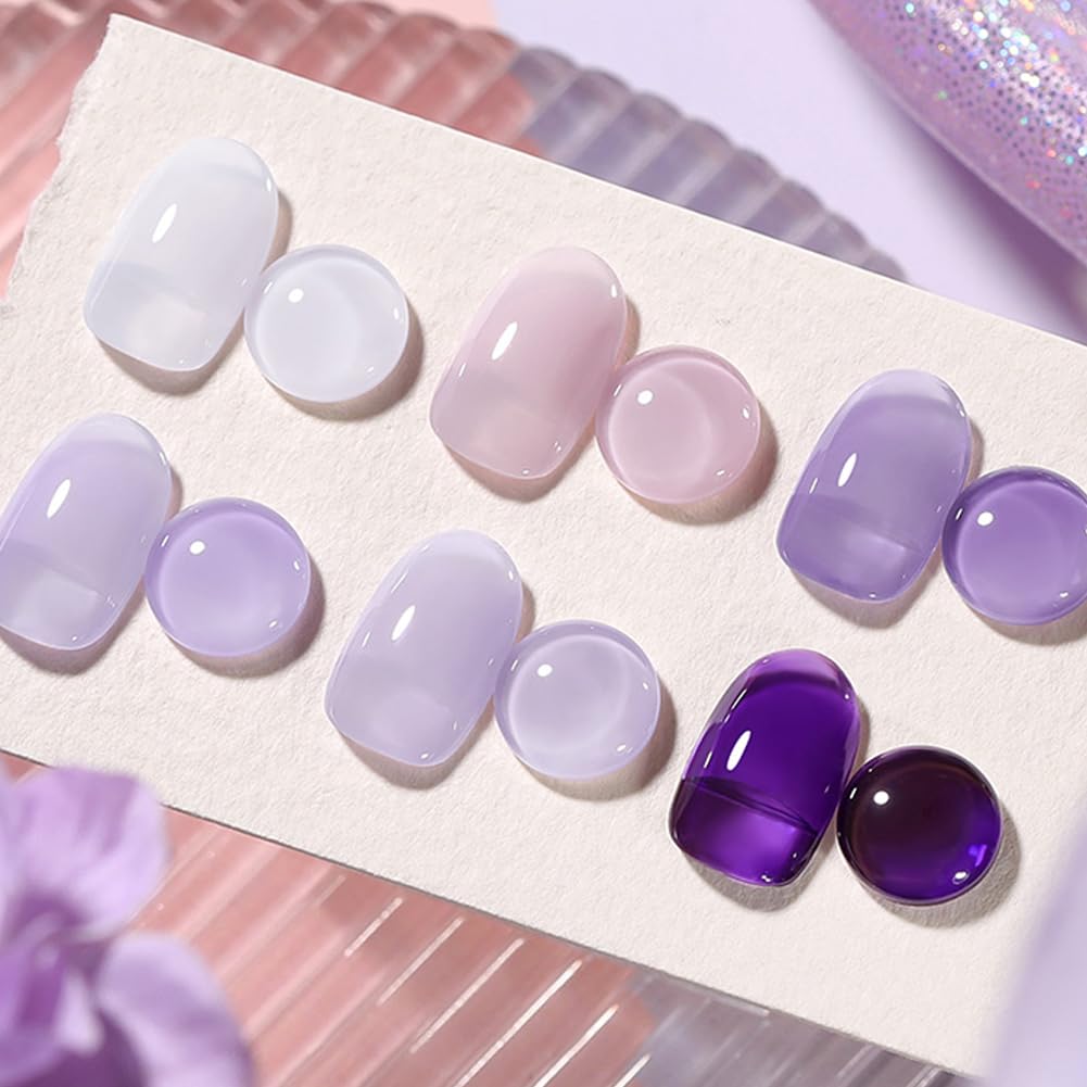 Born Pretty Jelly Purple Gel Nail Polish – 6 Purple Violets Kit for Soak-Off Gel Manicure
