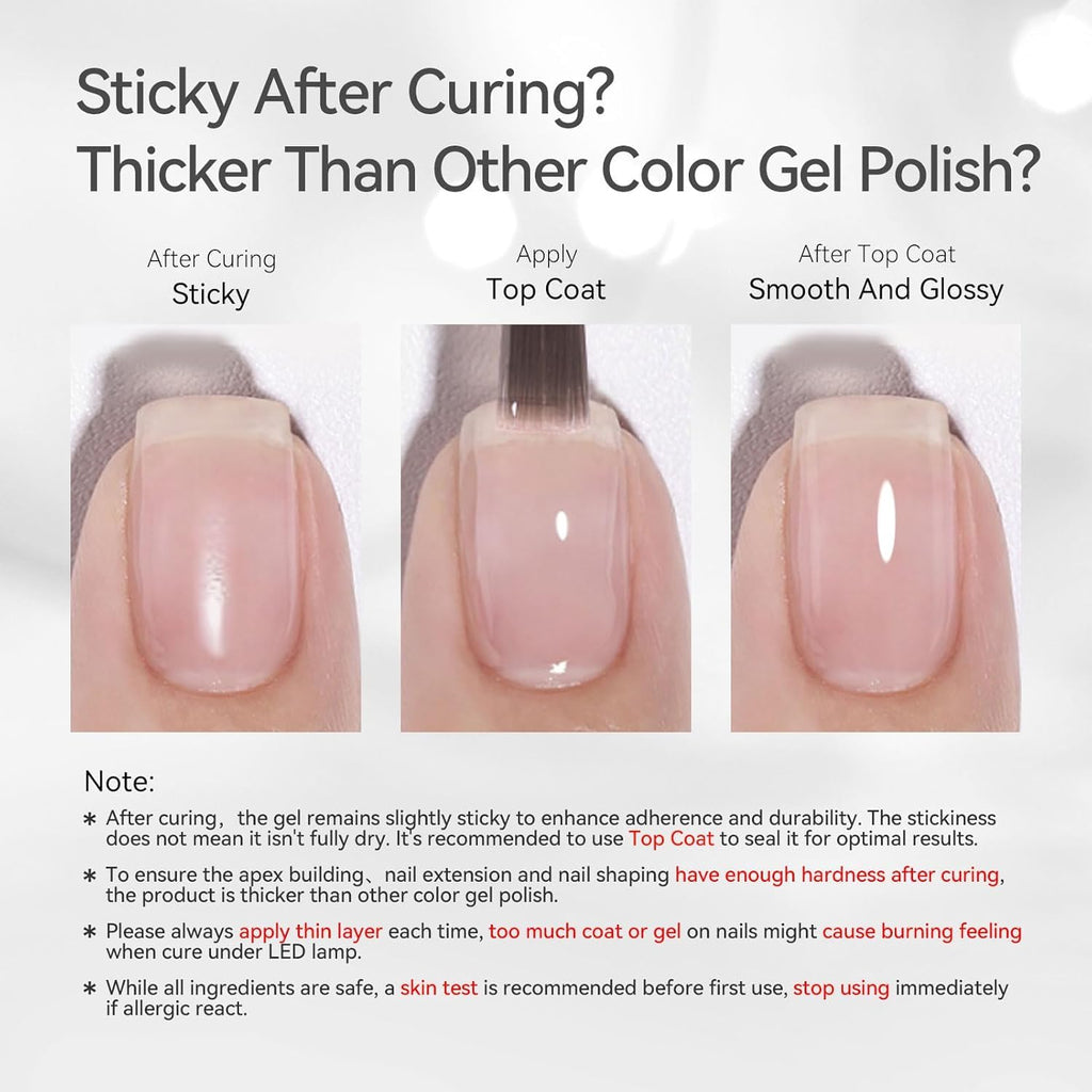 Born Pretty Builder Gel 8-in-1 for Nails – 15ml Clear & Pink Set | Base Gel, Extension Gel, Rhinestone Glue