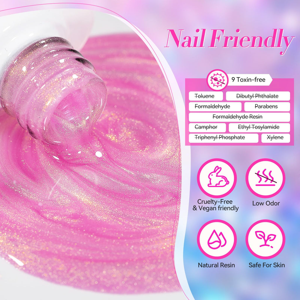 Born Pretty Pink Gel Nail Polish Kit – 6 Colors (Glitter, Pearl & Mermaid Shimmer) Soak-Off Gel Nail Kit