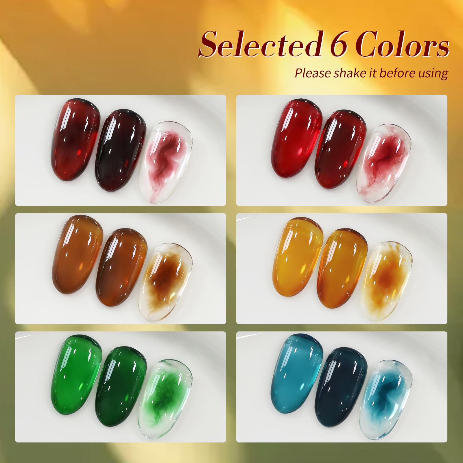Born Pretty Jelly Gel Nail Polish Set – 6 Colors, Soak-Off, UV/LED Cure