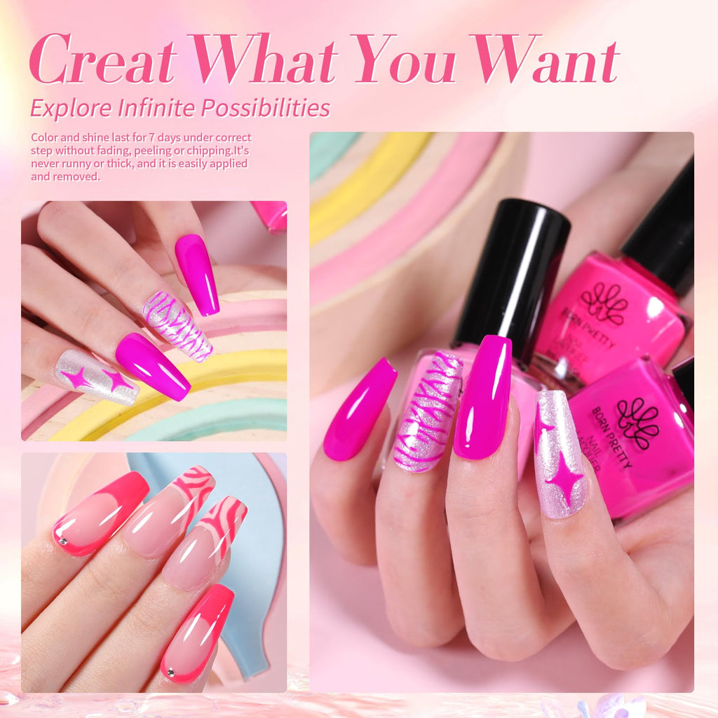 Born Pretty Pink Nail Polish Set – 15 Quick Dry Colors for DIY Nails