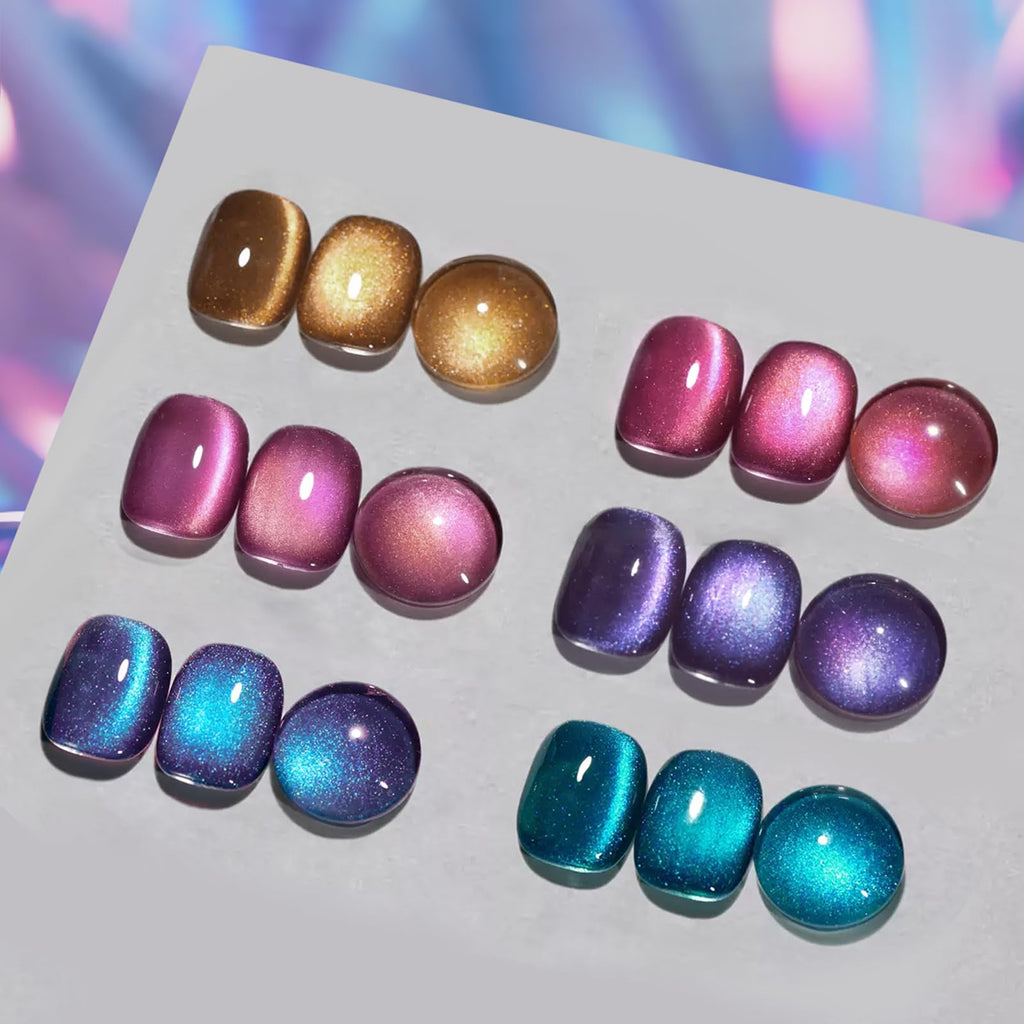 Born Pretty Cat Magnetic Eye Gel Nail Polish – Glitter Auroras Magnetic Cat-Eye Set (6-Piece)