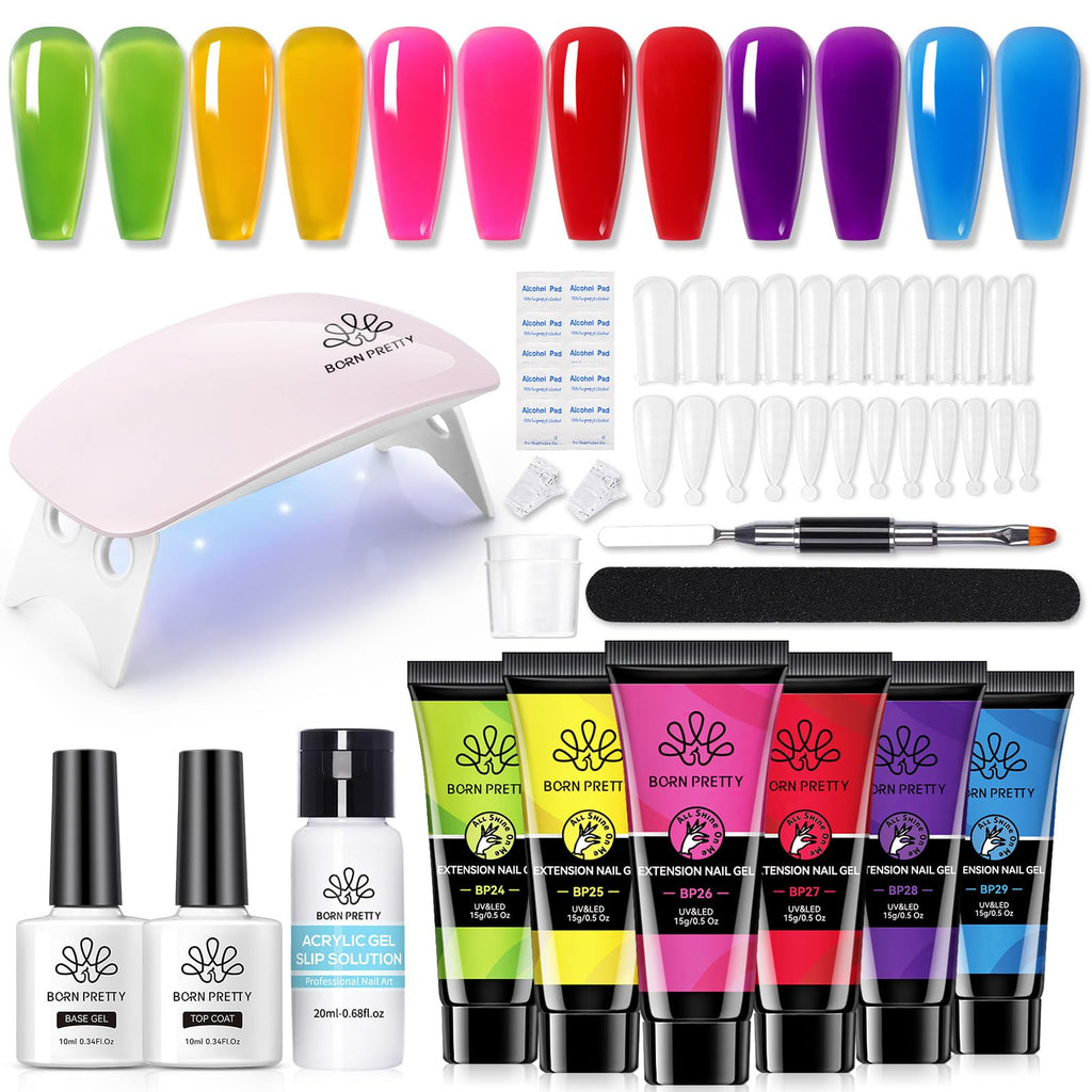 Born Pretty Neon Extension Nail Gel Kit – 6 Colors, All-In-One Set with Nail Lamp