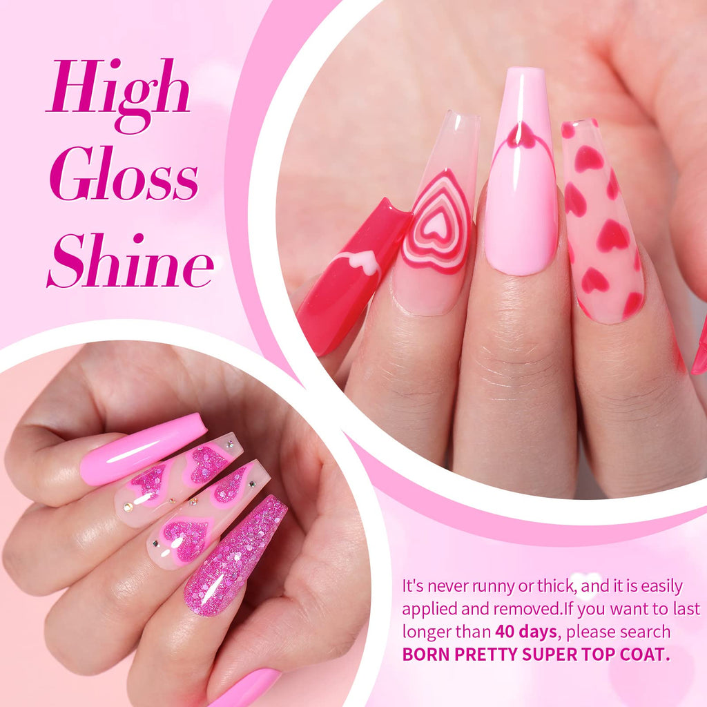 Born Pretty Neon Hot Pink Gel Nail Polish – 6x7ml Glitter Sparkle Set, Soak-Off UV/LED