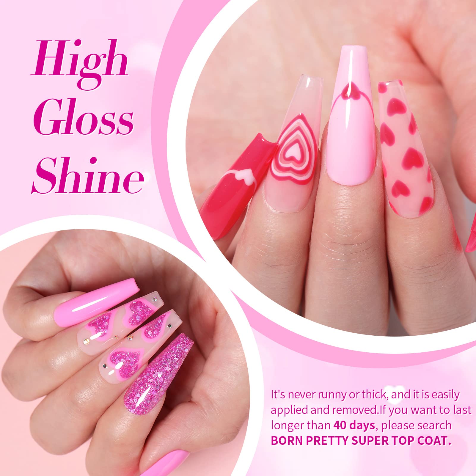 Born Pretty Neon Hot Pink Gel Nail Polish – 6x7ml Glitter Sparkle Set, Soak-Off UV/LED