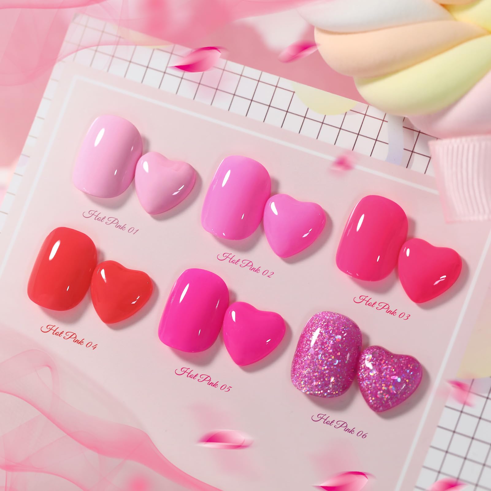 Born Pretty Neon Hot Pink Gel Nail Polish – 6x7ml Glitter Sparkle Set, Soak-Off UV/LED