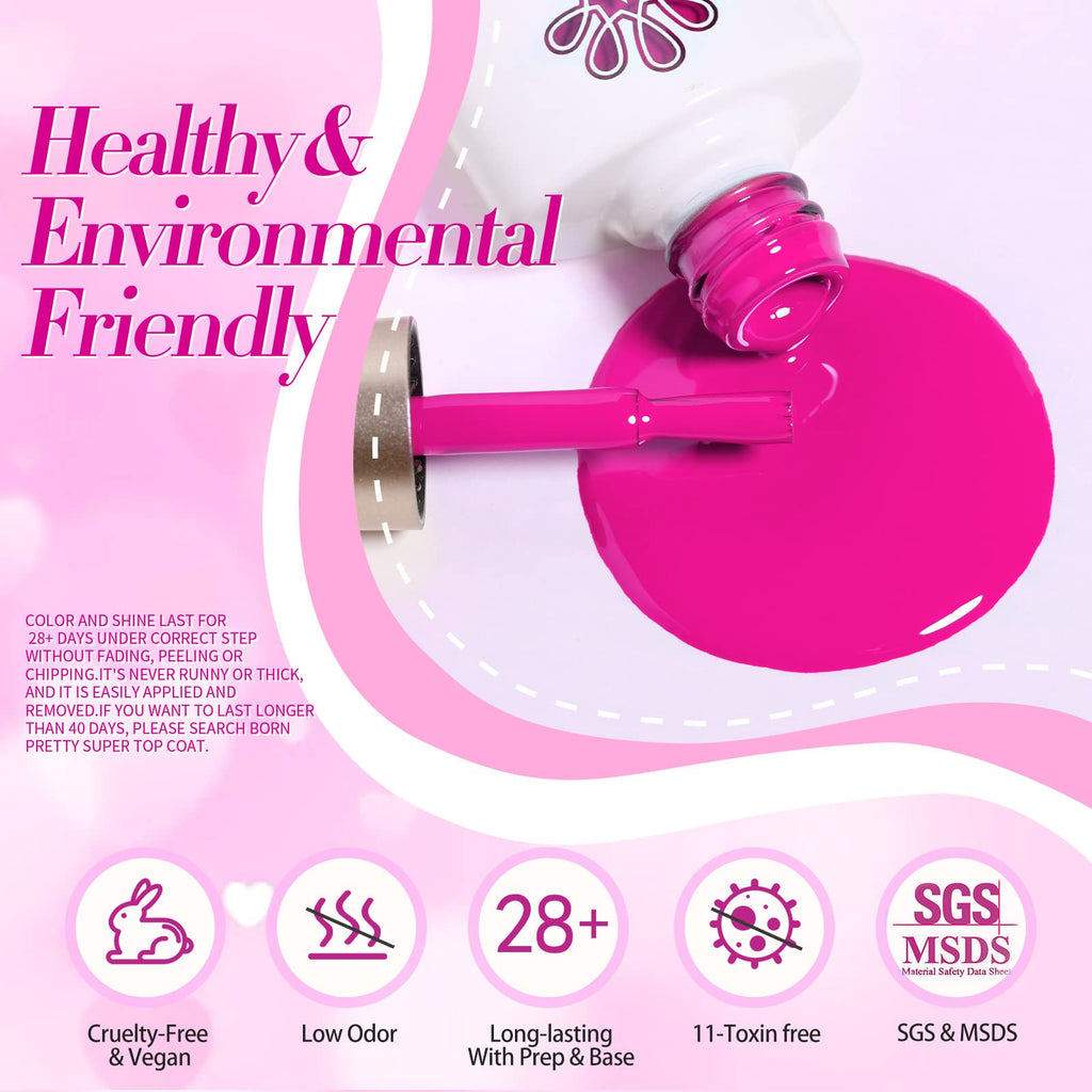 Born Pretty Neon Hot Pink Gel Nail Polish – 6x7ml Glitter Sparkle Set, Soak-Off UV/LED
