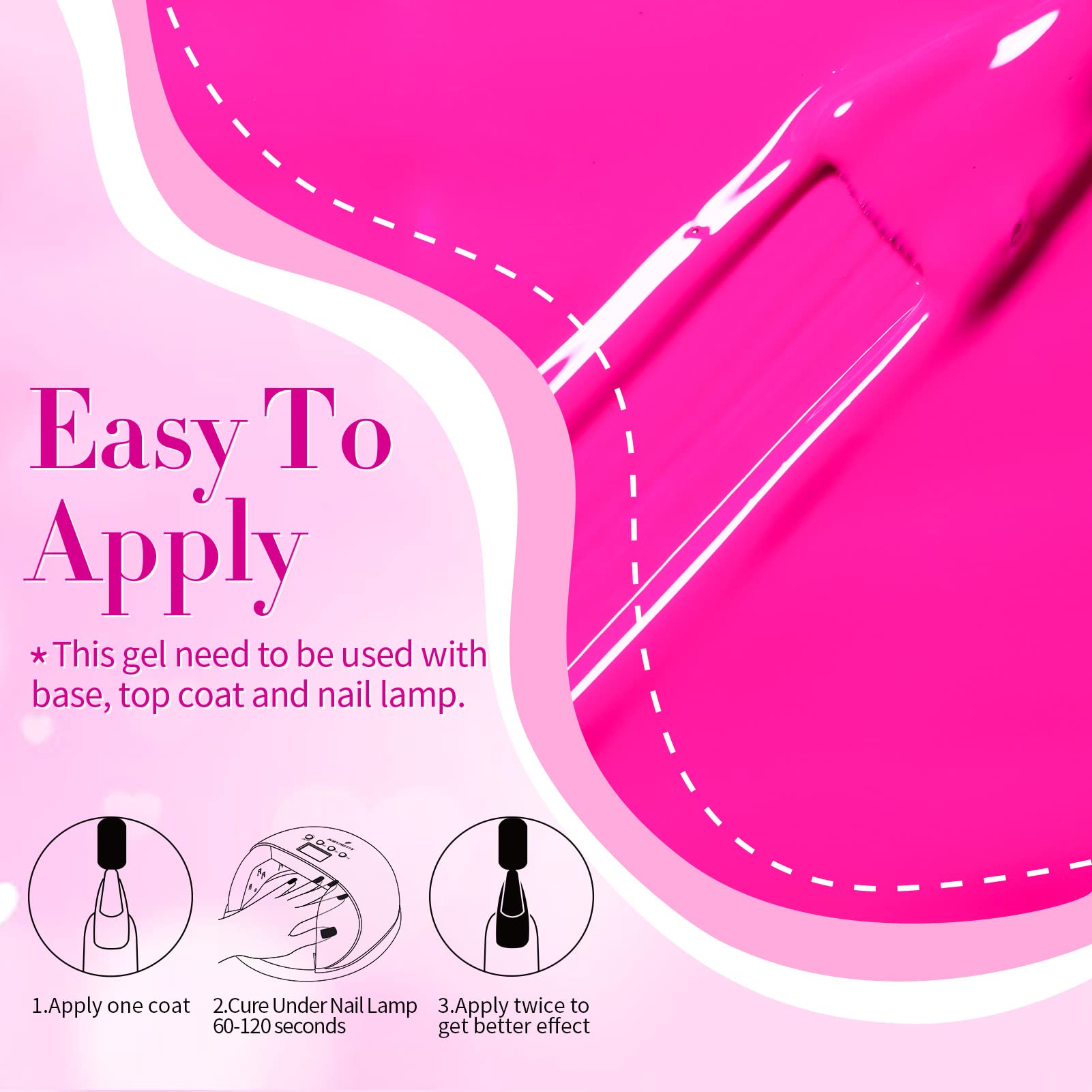 Born Pretty Neon Hot Pink Gel Nail Polish – 6x7ml Glitter Sparkle Set, Soak-Off UV/LED