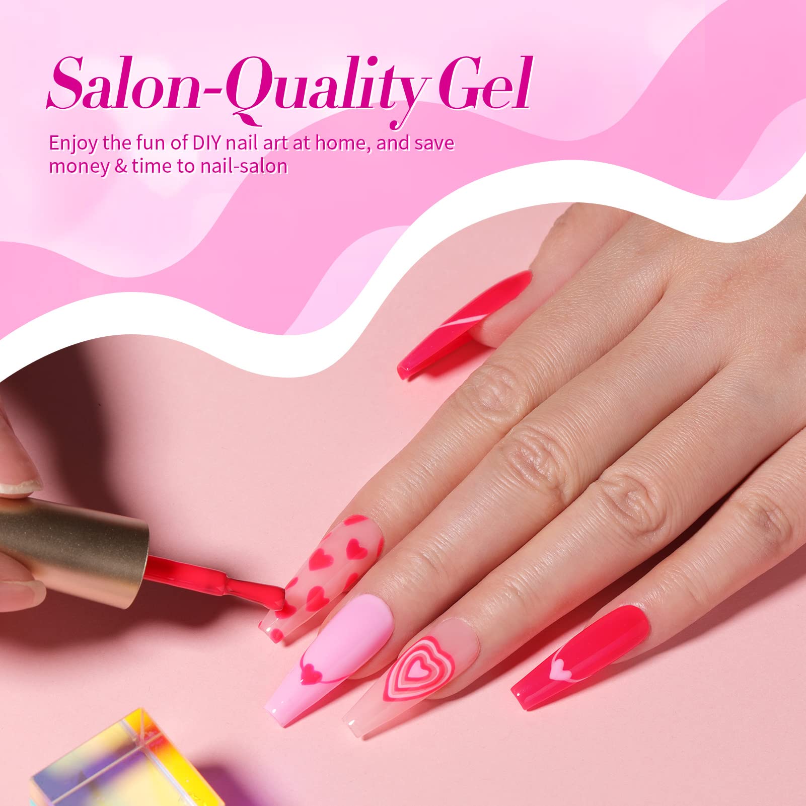 Born Pretty Neon Hot Pink Gel Nail Polish – 6x7ml Glitter Sparkle Set, Soak-Off UV/LED