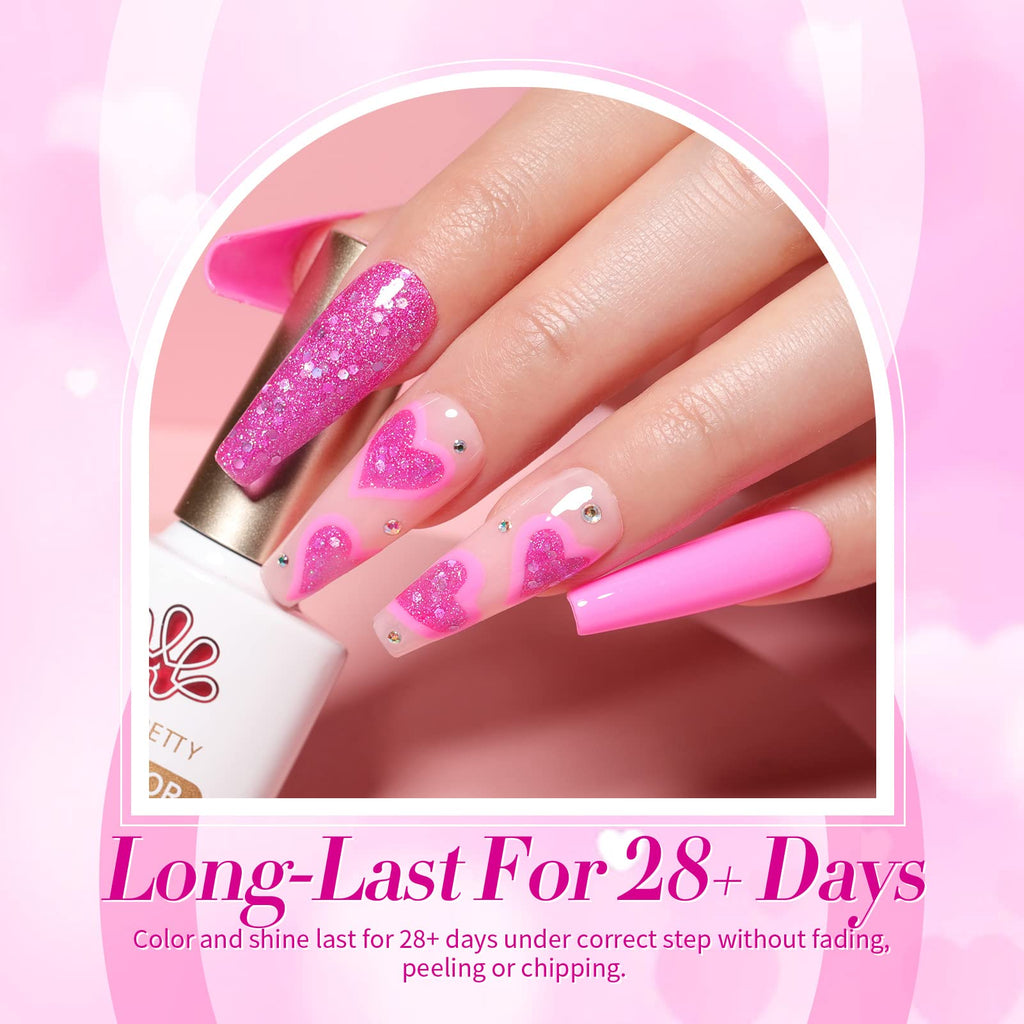 Born Pretty Neon Hot Pink Gel Nail Polish – 6x7ml Glitter Sparkle Set, Soak-Off UV/LED