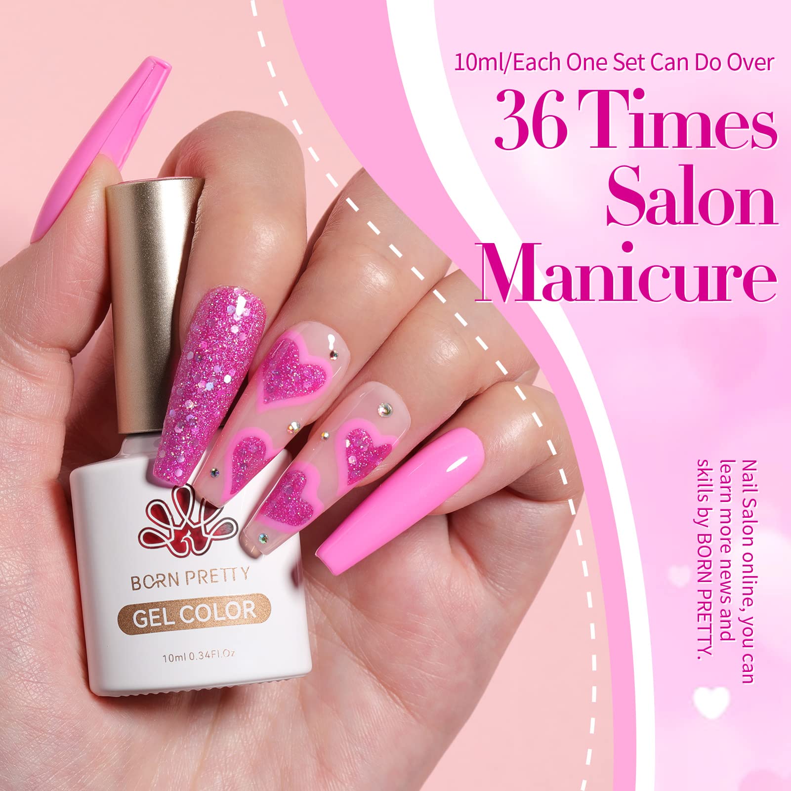 Born Pretty Neon Hot Pink Gel Nail Polish – 6x7ml Glitter Sparkle Set, Soak-Off UV/LED