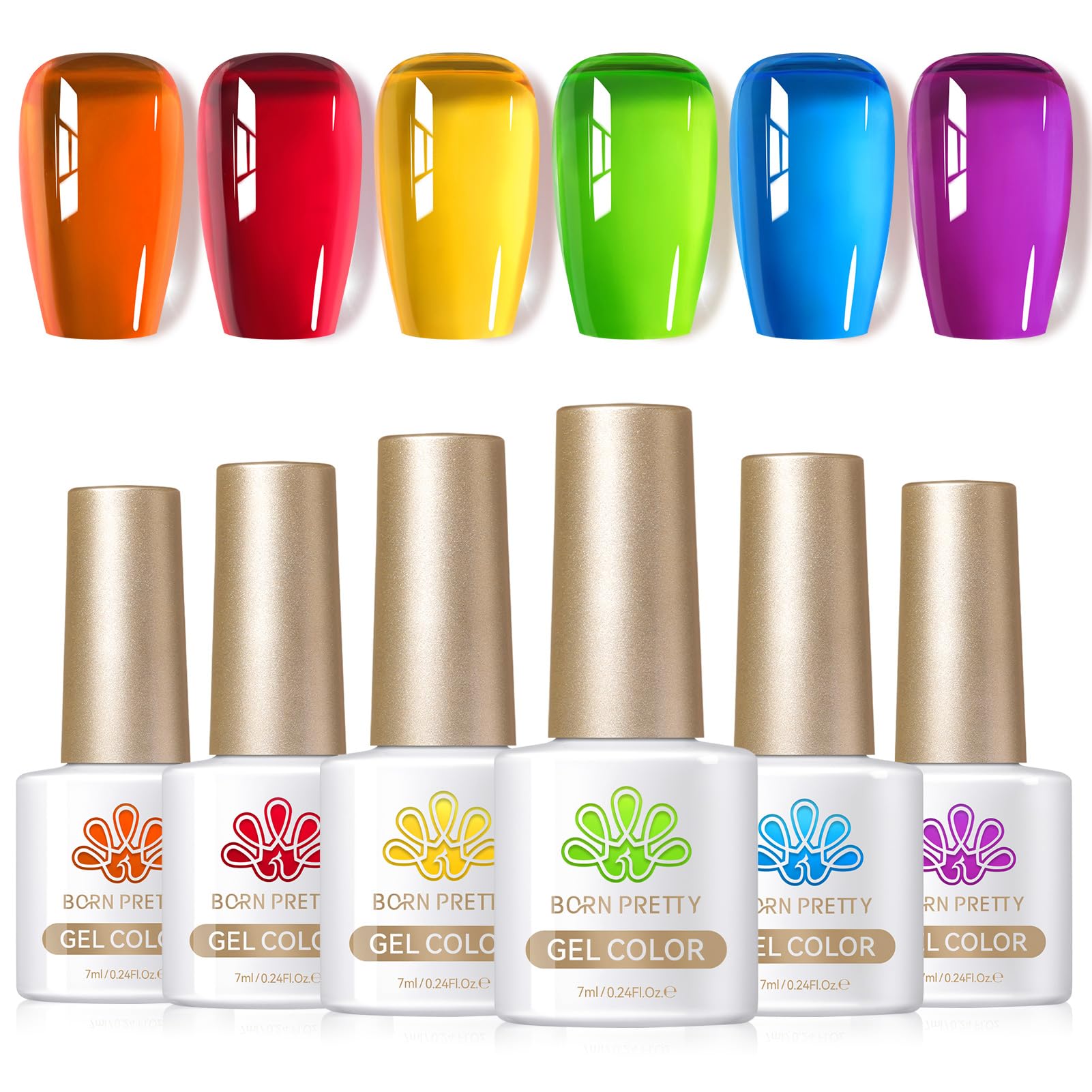 Born Pretty Neon Jelly Gel Nail Polish Kit — 6 Neon Colors for Salon or Home Manicures | UV/LED Cure