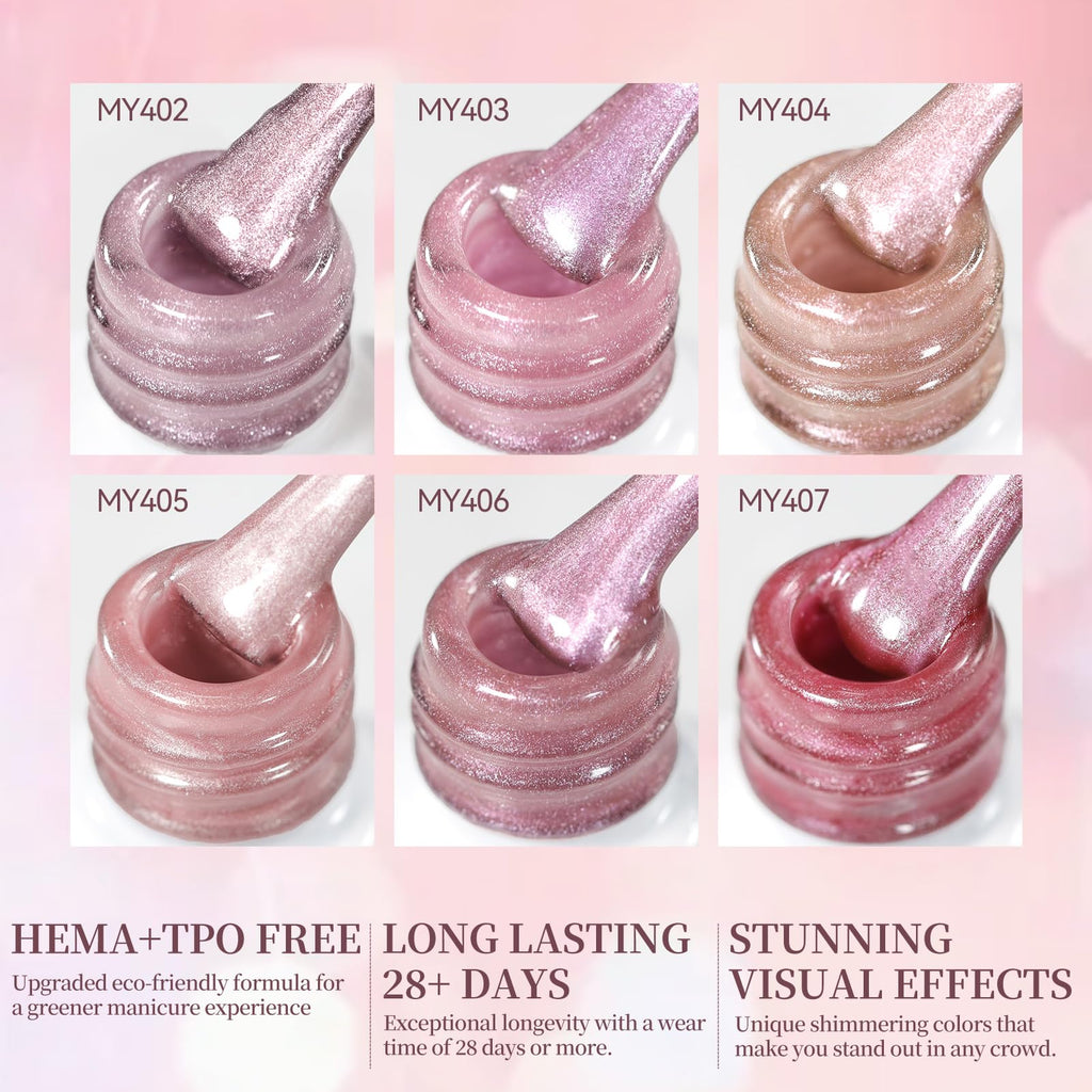 Born Pretty Pink Cat Magnetic Eye Gel Polish – 6-Color Nude Pink Jelly with Glitter, HEMA & TPO Free