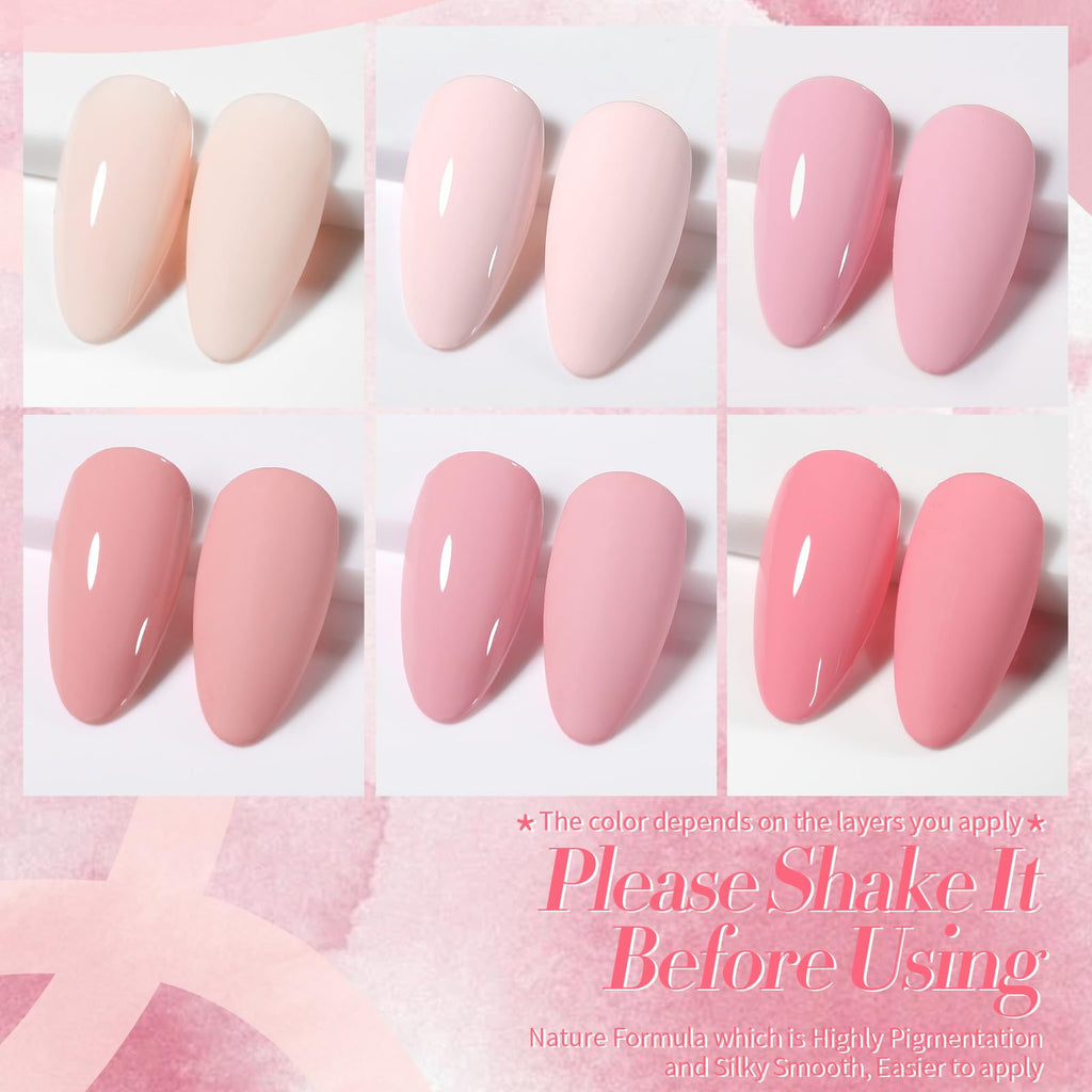 Born Pretty Nude Pink Gel Nail Polish – 6-Piece Neutral Pink Gel Set