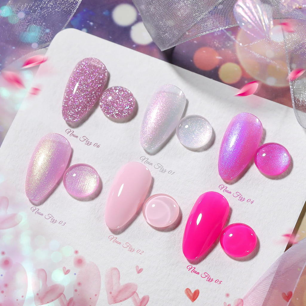 Born Pretty Pink Gel Nail Polish Kit – 6 Colors (Glitter, Pearl & Mermaid Shimmer) Soak-Off Gel Nail Kit