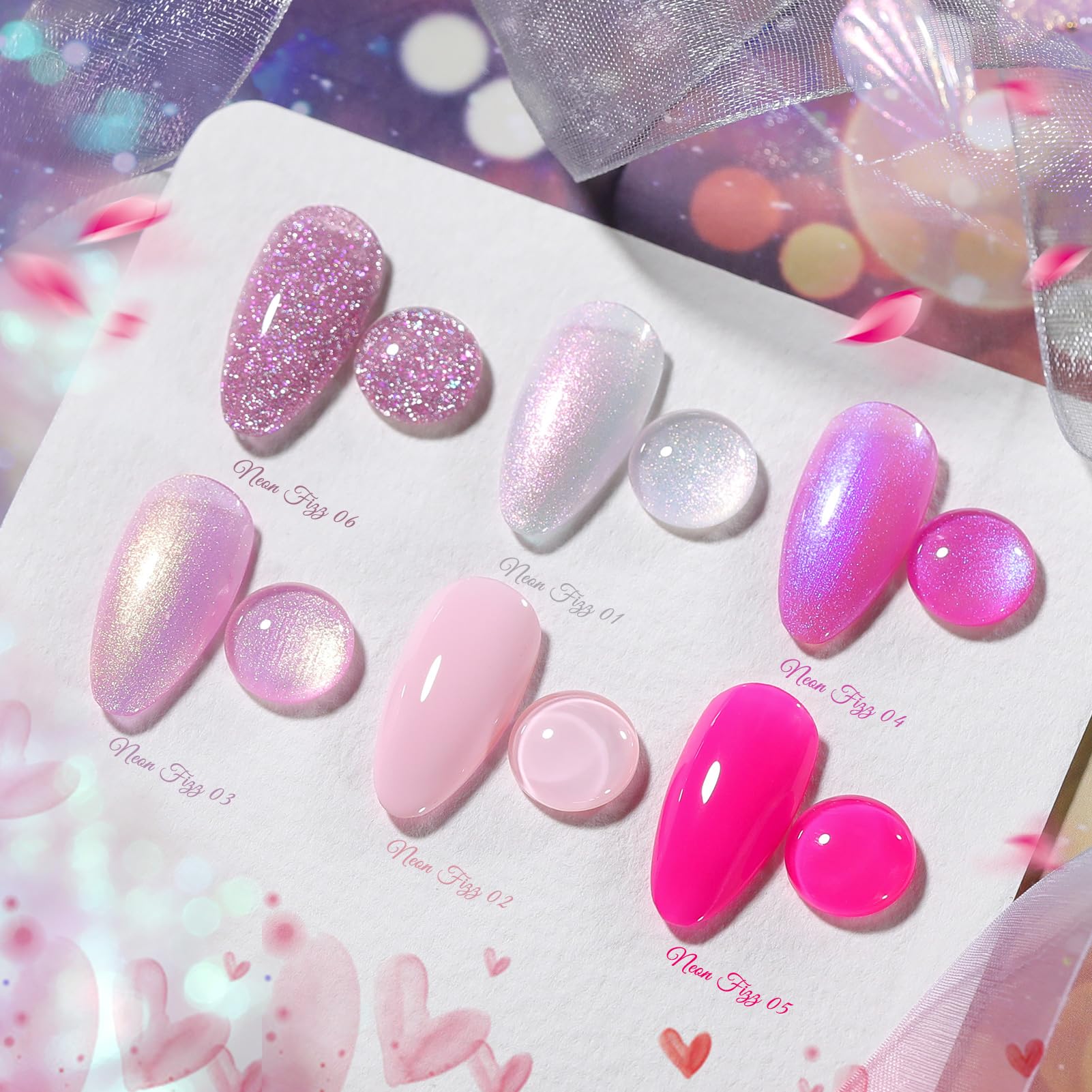 Born Pretty Pink Gel Nail Polish Kit – 6 Colors (Glitter, Pearl & Mermaid Shimmer) Soak-Off Gel Nail Kit