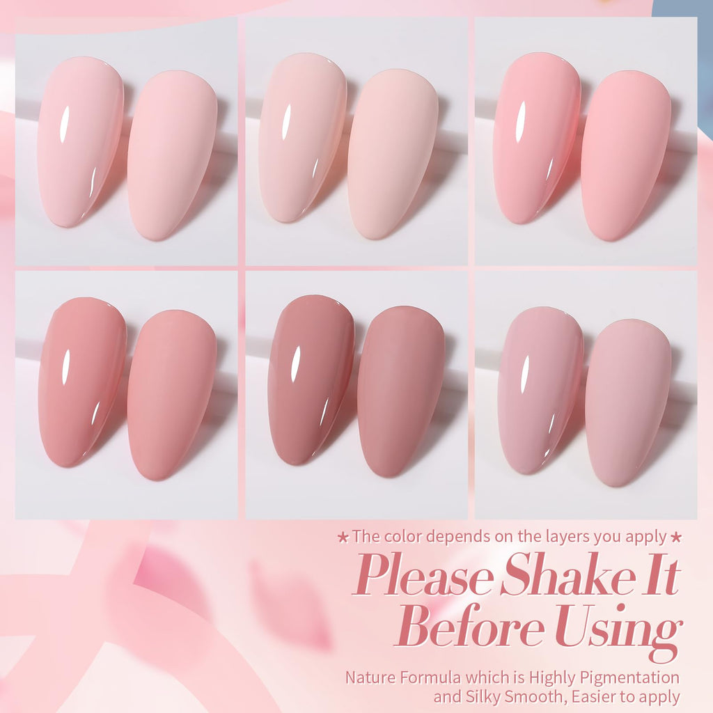 Born Pretty Pink Gel Nail Polish 6 Colors Set – Easy Application, Long-Lasting Shine