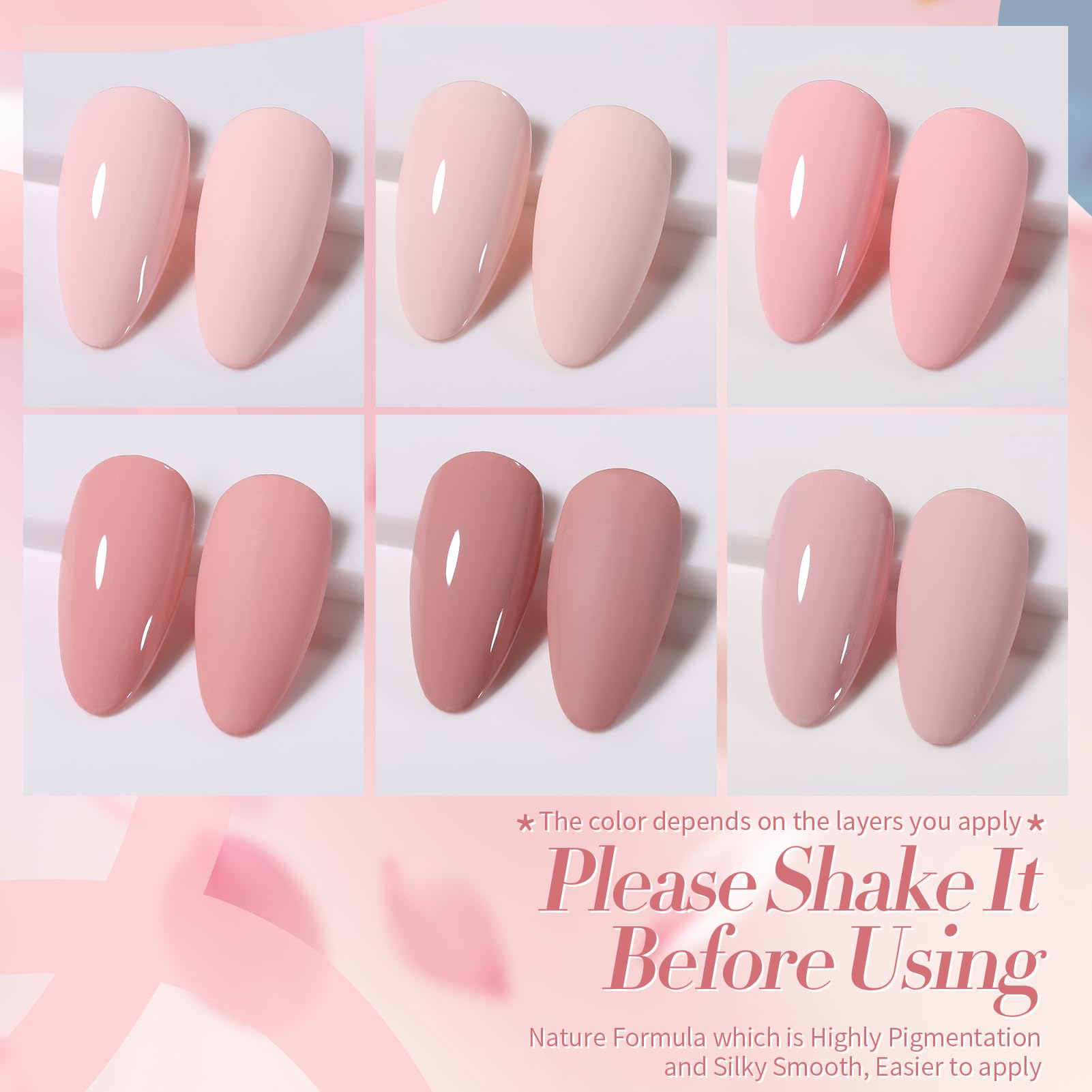 Born Pretty Pink Gel Nail Polish 6 Colors Set – Easy Application, Long-Lasting Shine