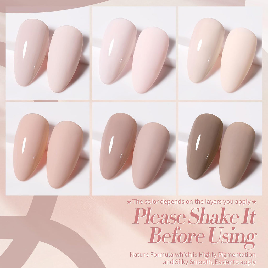 Born Pretty Pink Nude Gel Nail Polish – 6 Colors Soak-Off Gel, Long-Lasting Shine, Healthy Formula