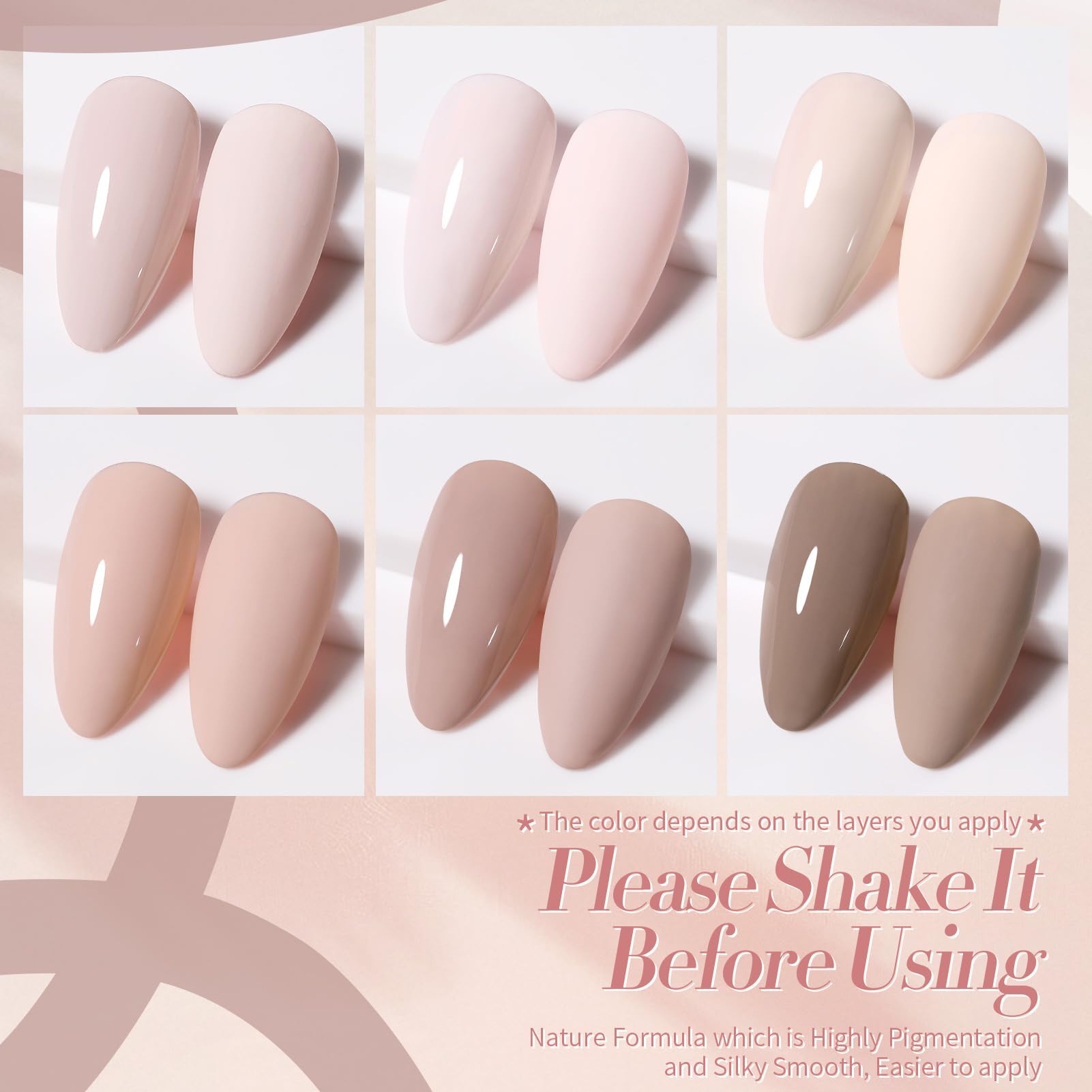 Born Pretty Pink Nude Gel Nail Polish – 6 Colors Soak-Off Gel, Long-Lasting Shine, Healthy Formula