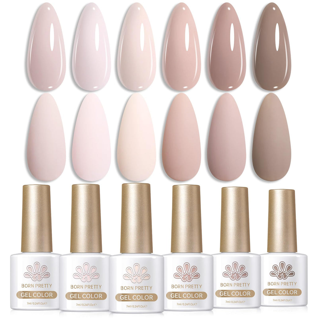 Born Pretty Pink Nude Gel Nail Polish – 6 Colors Soak-Off Gel, Long-Lasting Shine, Healthy Formula