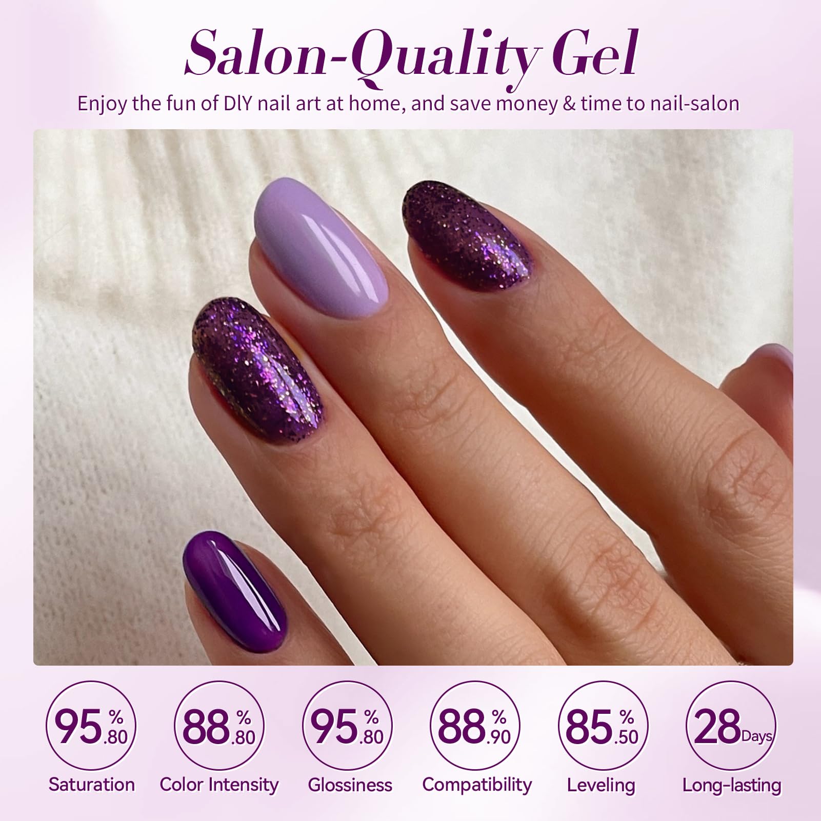 BORN PRETTY Purple Gel Nail Polish Set – 6 Colors (Lavender to Deep Plum) | Soak-Off Gel Kit