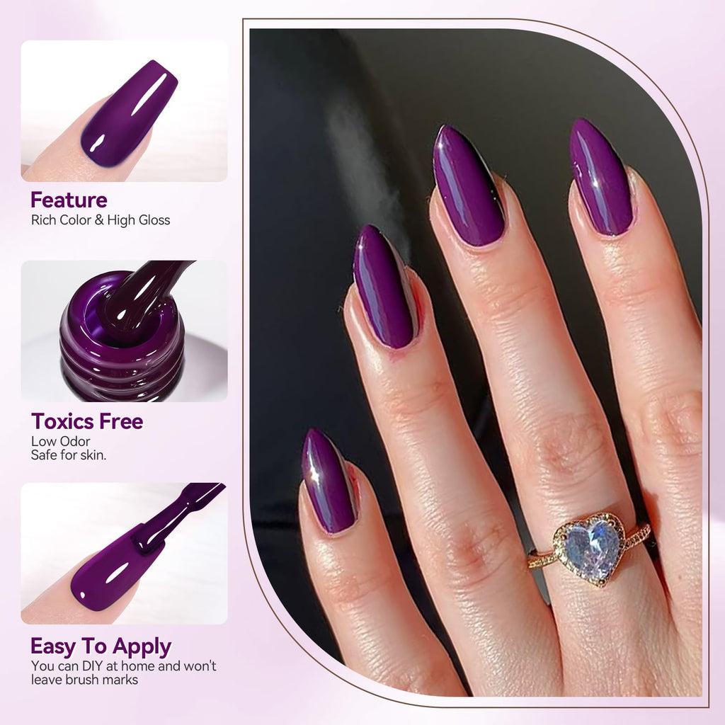 BORN PRETTY Purple Gel Nail Polish Set – 6 Colors (Lavender to Deep Plum) | Soak-Off Gel Kit