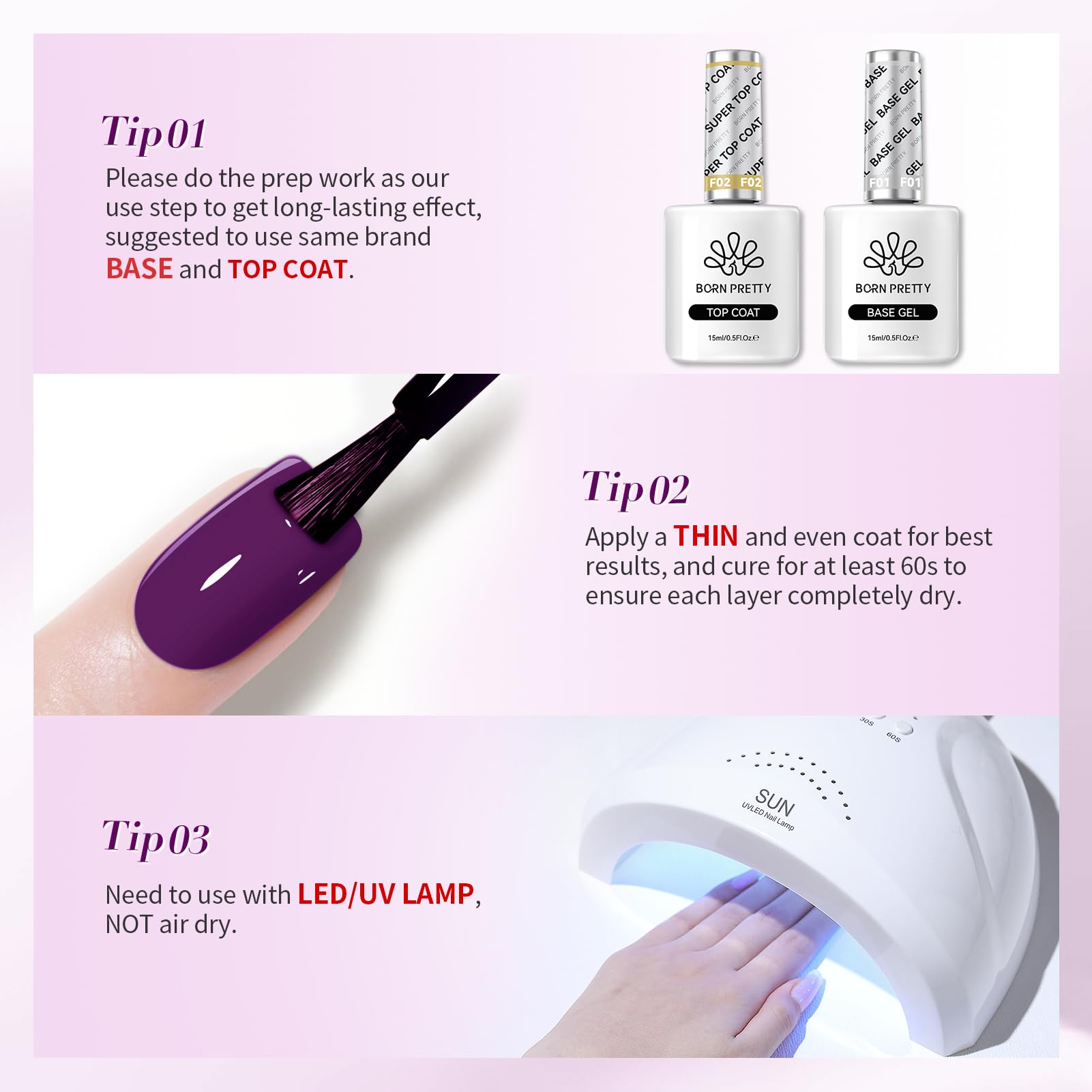 BORN PRETTY Purple Gel Nail Polish Set – 6 Colors (Lavender to Deep Plum) | Soak-Off Gel Kit