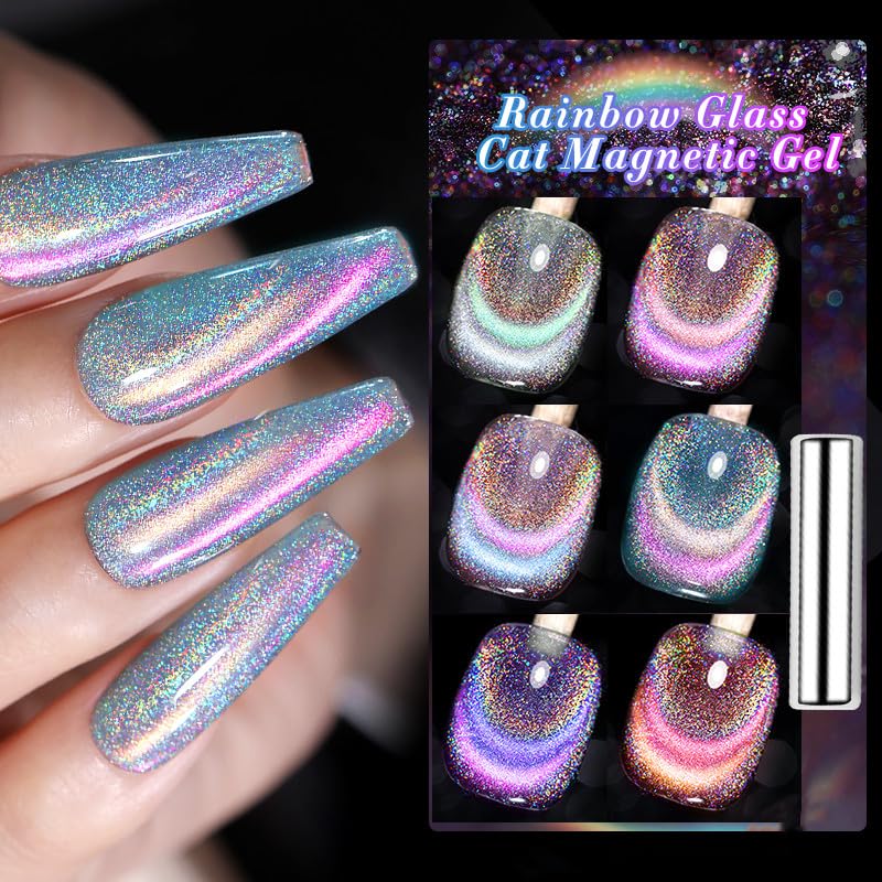Born Pretty Magnetic Gel Nail Polish Gift Set - 6 Cat Magnetic Holographic Colors