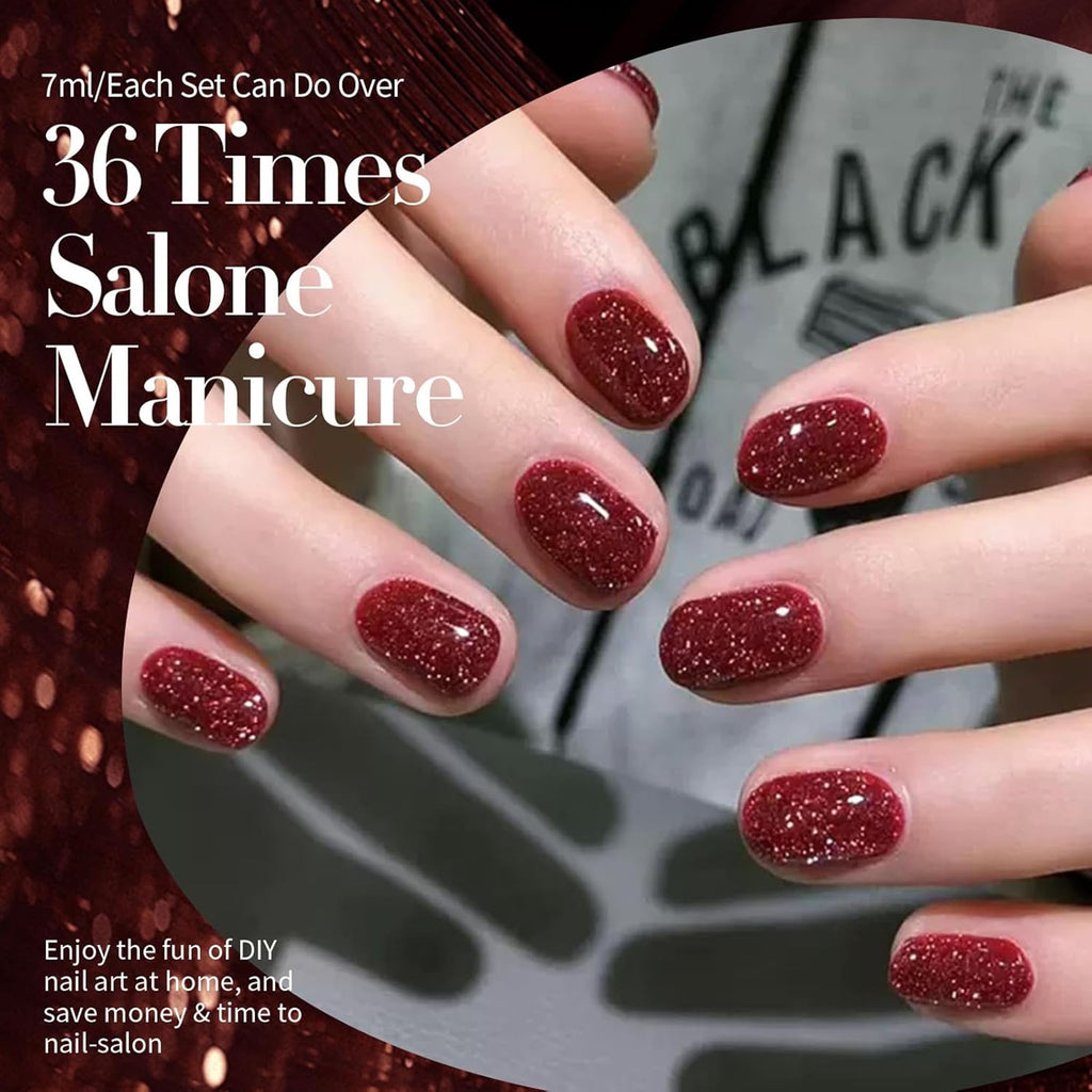Born Pretty Reflective Red Glitter Gel Polish 6-Pack 7ml | Christmas Disco Nails