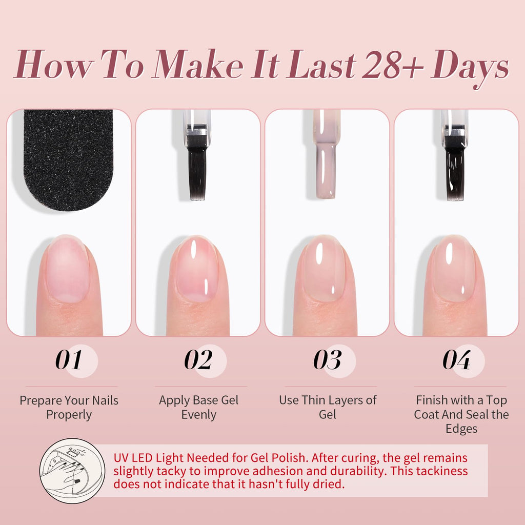 Born Pretty Milky White Jelly Pink Gel Nail Polish Kit – 6 Colors, Soak Off, UV Light Cure