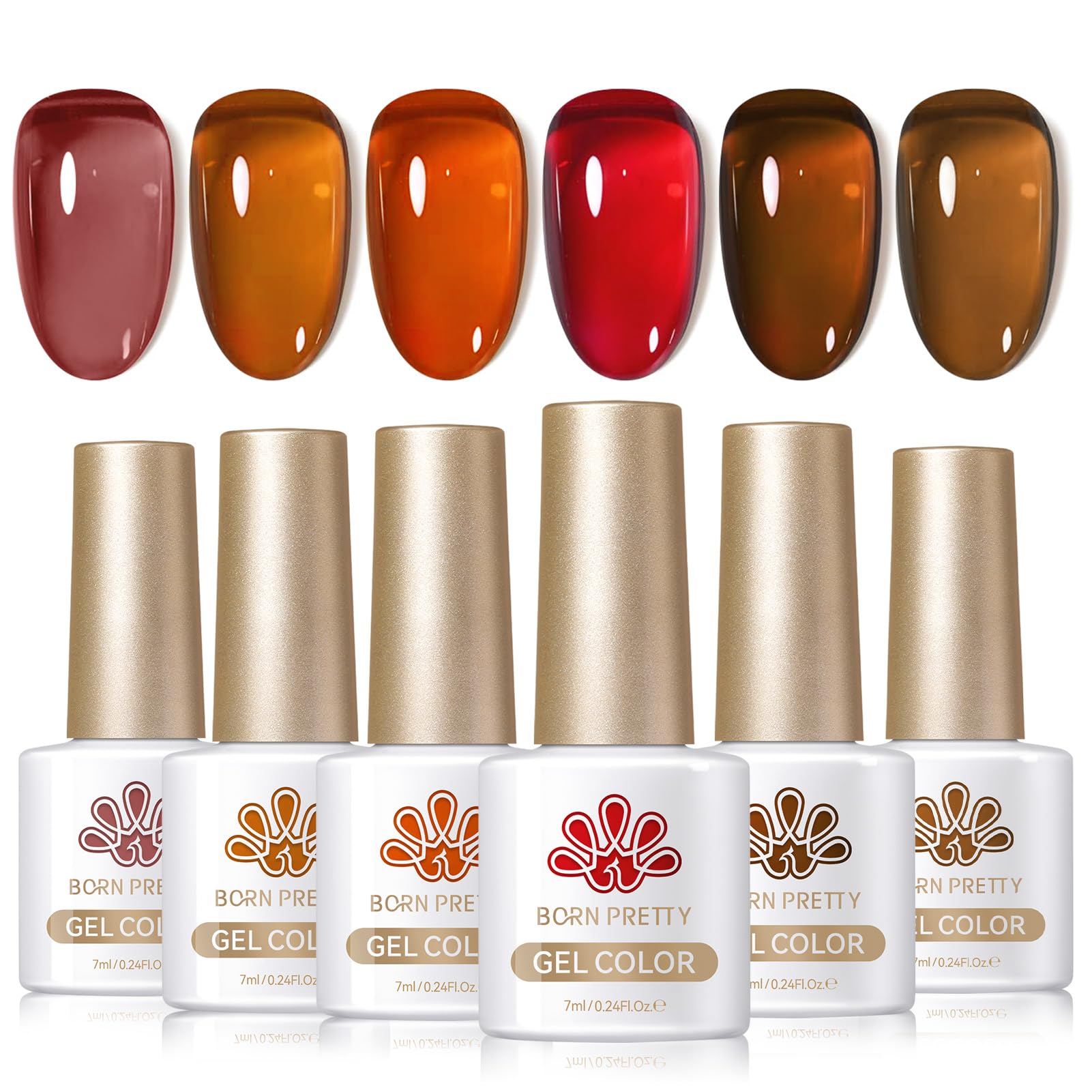 Born Pretty Fall Winter Jelly Gel Nail Polish Set – Amber Crystal & Marble Effects (6x7ml)