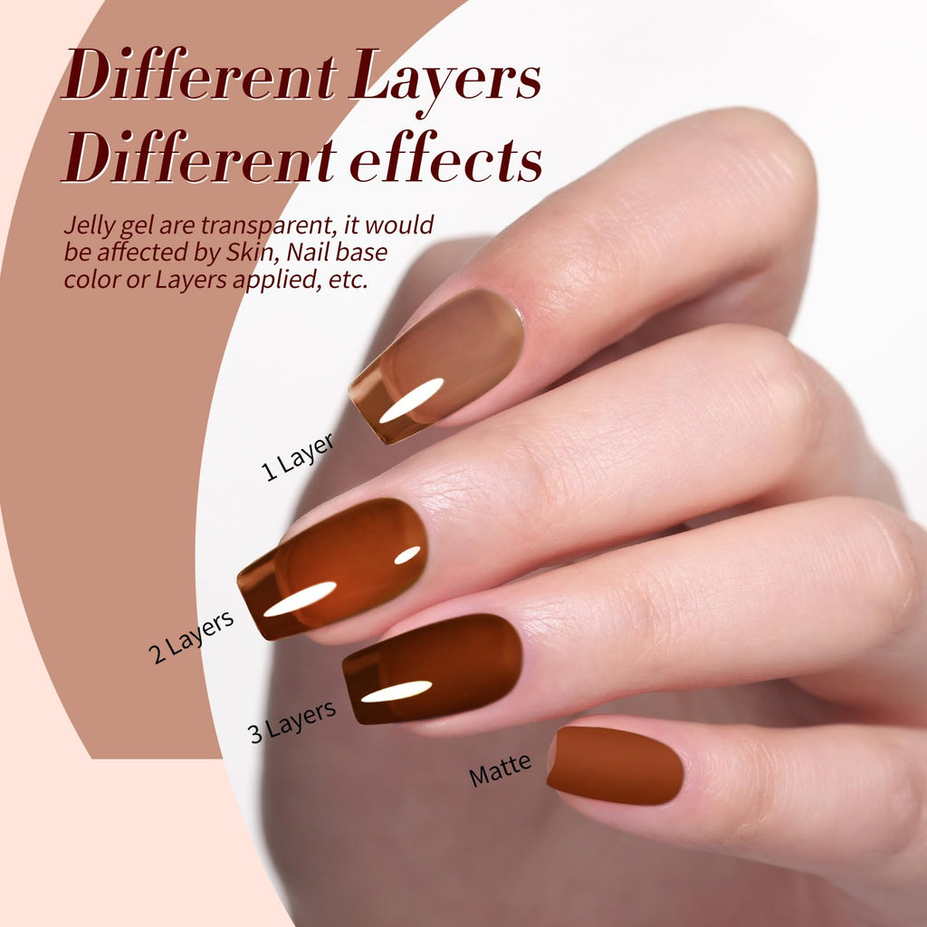 Born Pretty Fall Winter Jelly Gel Nail Polish Set – Amber Crystal & Marble Effects (6x7ml)