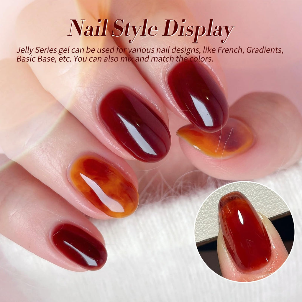Born Pretty Fall Winter Jelly Gel Nail Polish Set – Amber Crystal & Marble Effects (6x7ml)