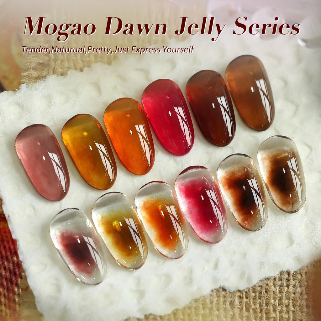 Born Pretty Fall Winter Jelly Gel Nail Polish Set – Amber Crystal & Marble Effects (6x7ml)